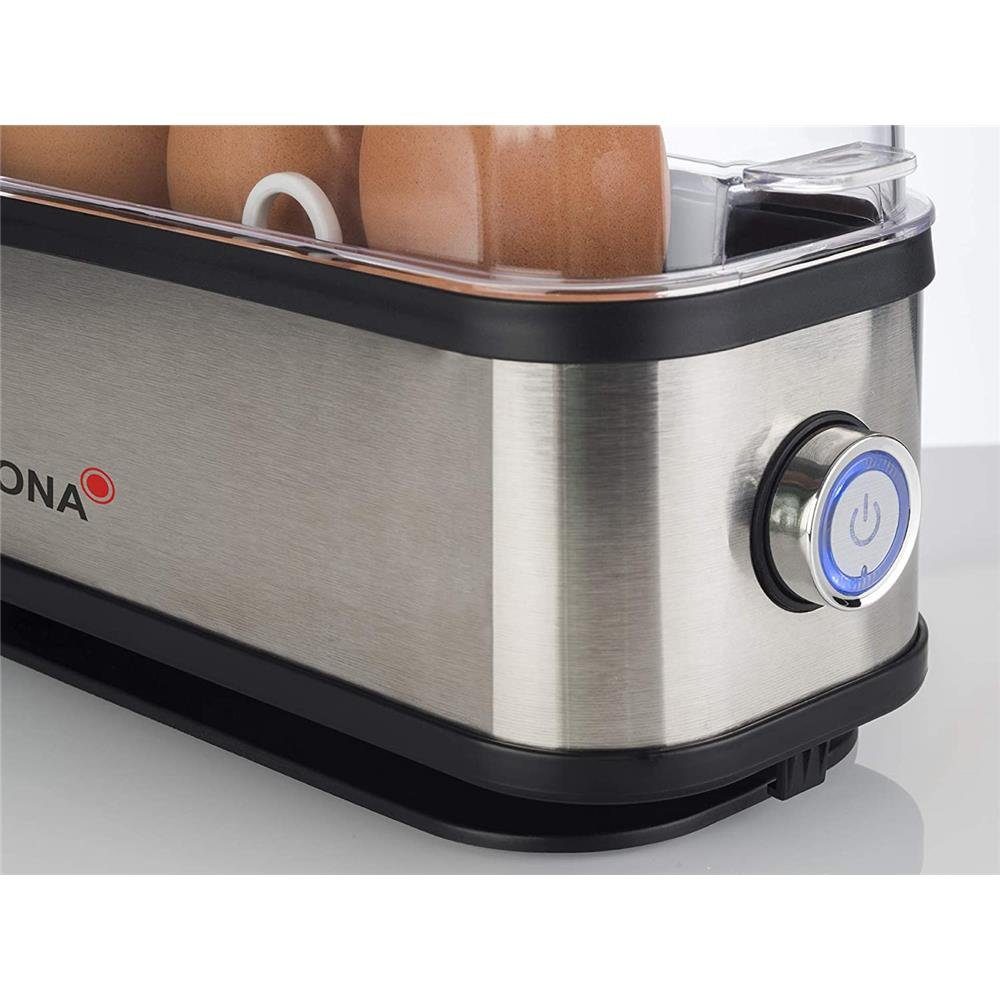 KORONA Eierkocher 25304 für 1 - 3 Eier Edelstahl / silber inkl. Eierhalter, Anzahl Eier: 3 St., 210 W, Edelstahlgehäuse, platzsparend, Messbecher mit Eierstecher