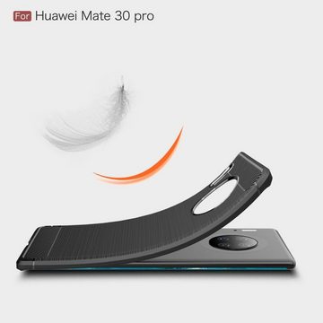 CoverKingz Handyhülle Huawei Mate 30 Pro Handy Hülle Schutzhülle Silikon Cover Carbon farben 16,58 cm (6,5 Zoll), Handyhülle Bumper Silikoncover Softcase Carbonfarben