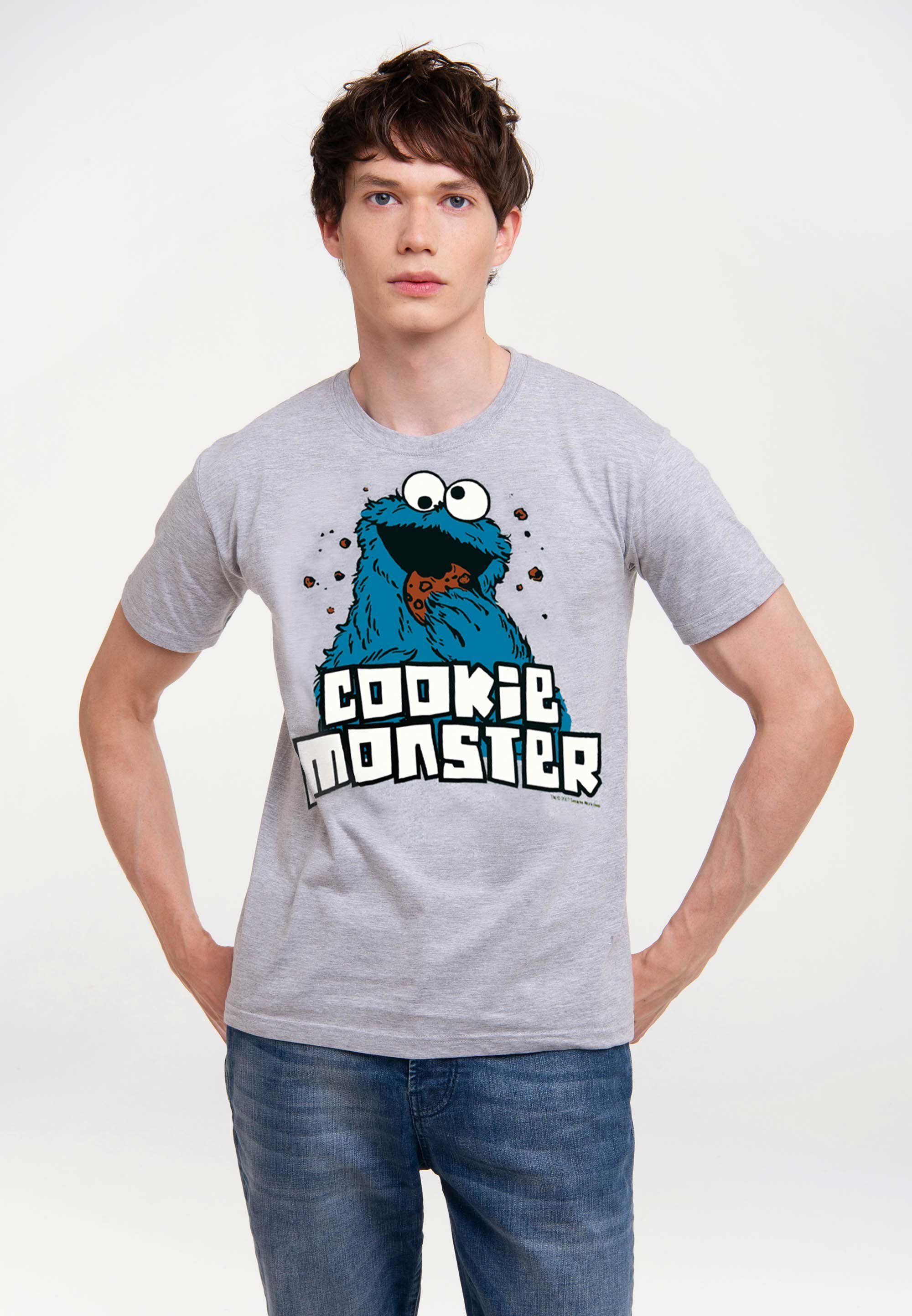 LOGOSHIRT T-Shirt Sesamstrasse - Krümelmonster mit coolem Print grau-meliert