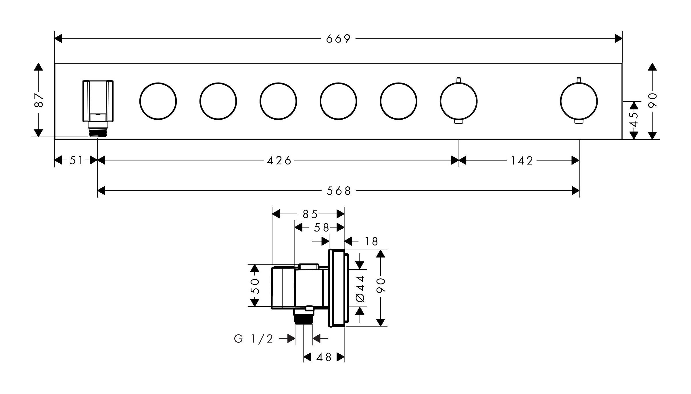 Thumbnail - hansgrohe Unterputzarmatur Axor ShowerSolutions Thermostatmodul Select für 5 Verbraucher Unterputz
