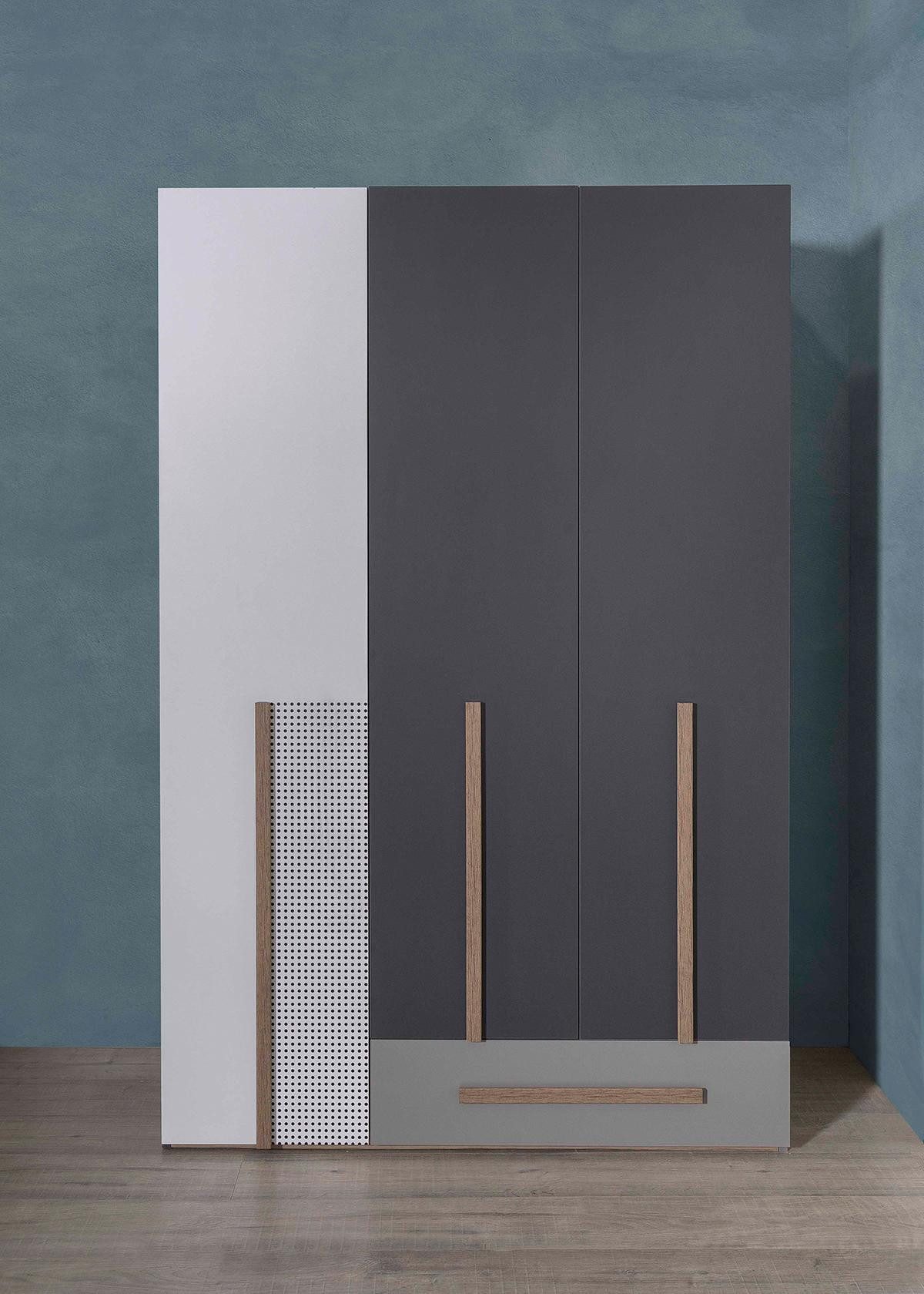 JVmoebel Kinderkleiderschrank Moderner Holzkleiderschrank in Grau mit Schublade und Einlegeböden (1-St) Made in Europa