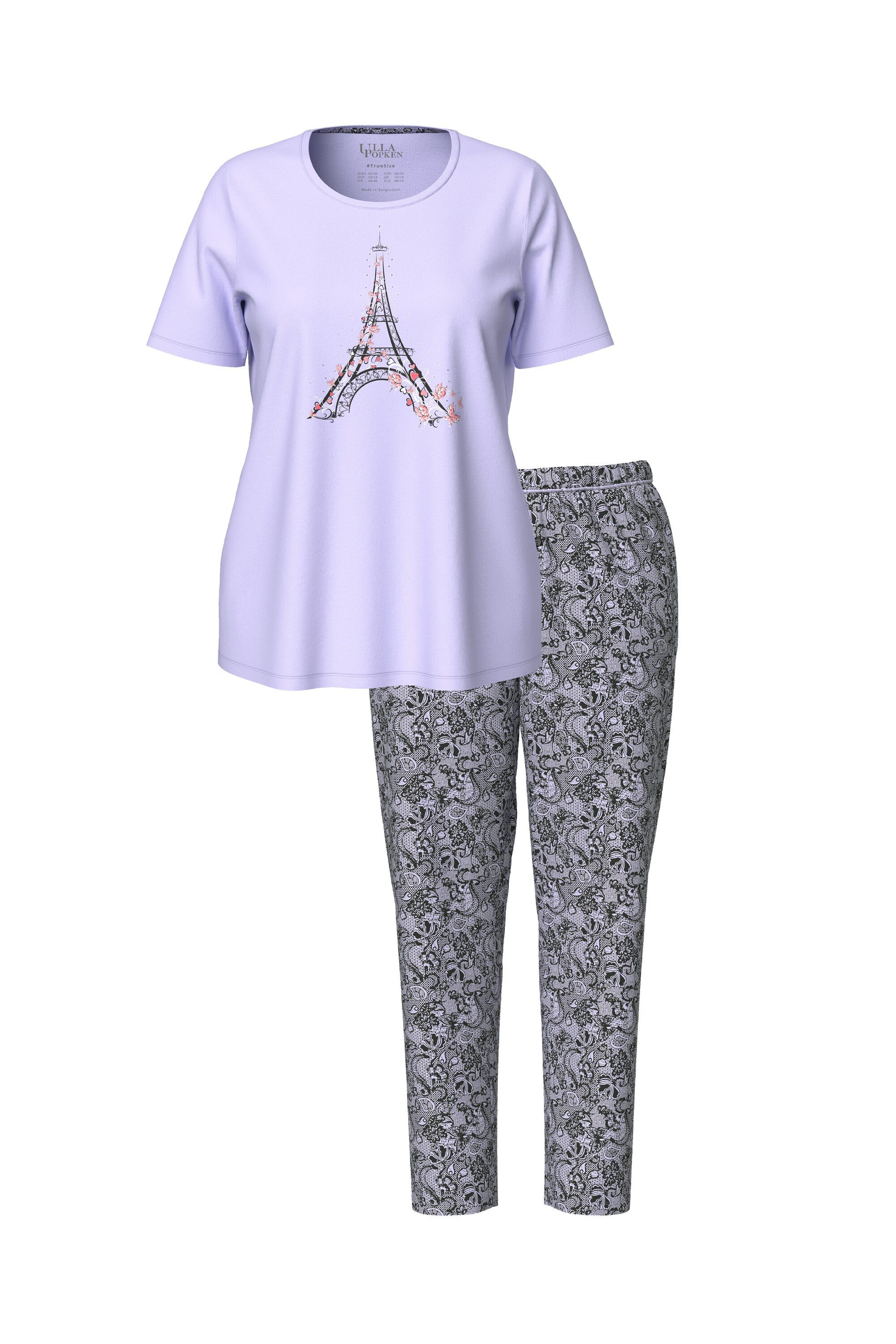 Ulla Popken Pyjama Pyjama Eiffelturm Ziersteine Rundhals Halbarm günstig online kaufen