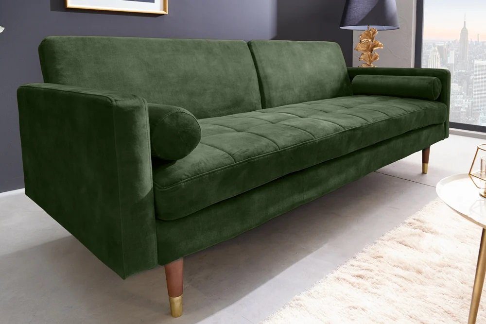 Schlafsofa LebensWohnArt Mikrovelours grün 3-Sitzer DIVANO Sofa Elegantes 196cm