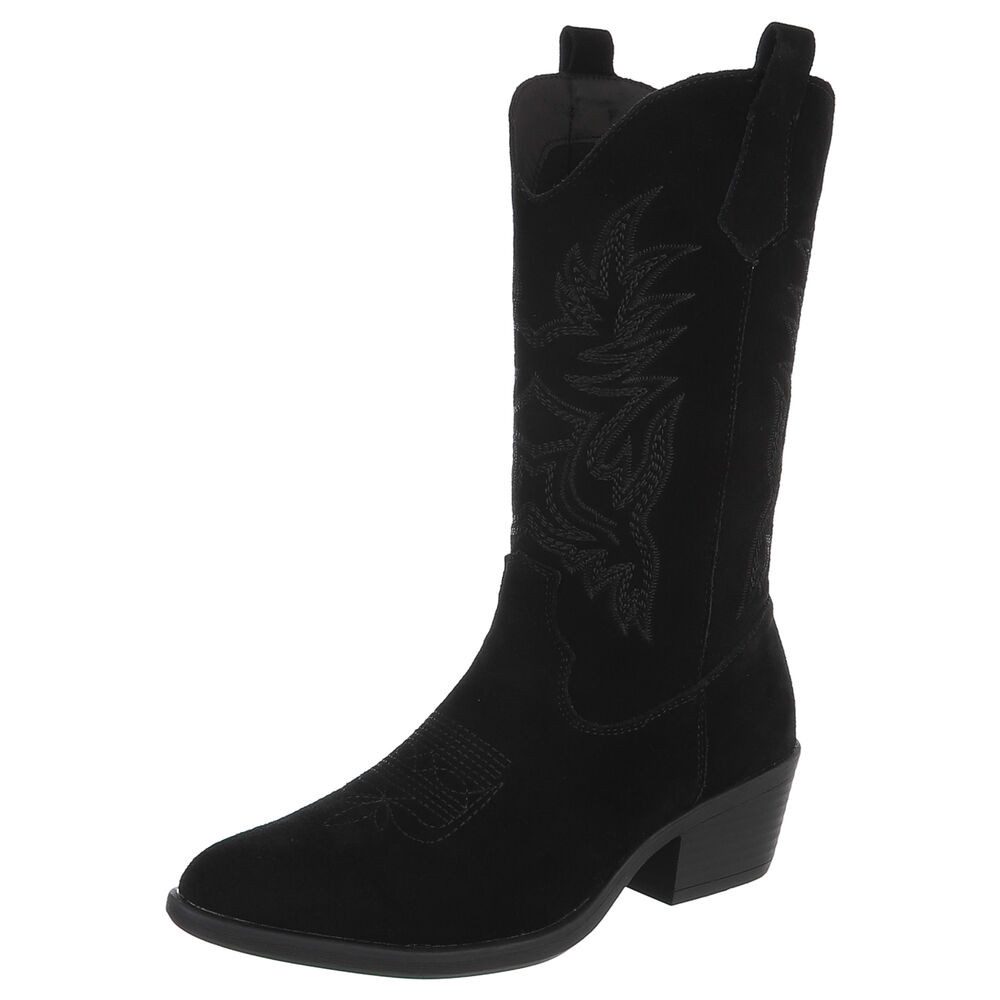 Ital-Design Damen Westernstiefel Echtleder mit Blockabsatz Westernstiefel (92002393) Blockabsatz Stiefel in Schwarz