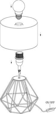 EGLO Tischleuchte CARLTON 2, Leuchtmittel wechselbar, ohne Leuchtmittel, Tischleuchte, Nachttischlampe, Stahl, Stoff, E14, mit Schalter