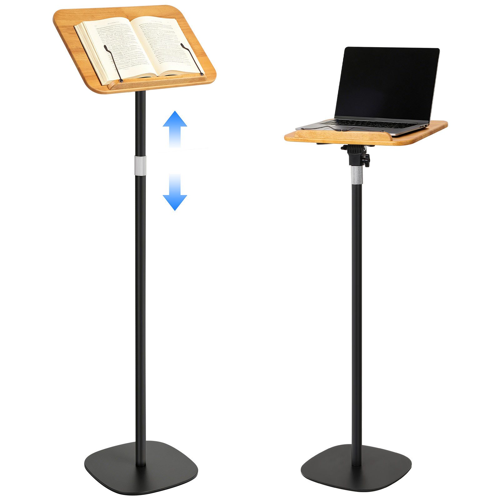 JOYOLEDER Buchstütze Buchständer Höhenverstellbar 50-130cm, Holz Leseständer mit Elastische (Seitenclips, Kochbuchhalter Buch Halterung, zum Lesen für Noten Rezepten iPads Malerei)