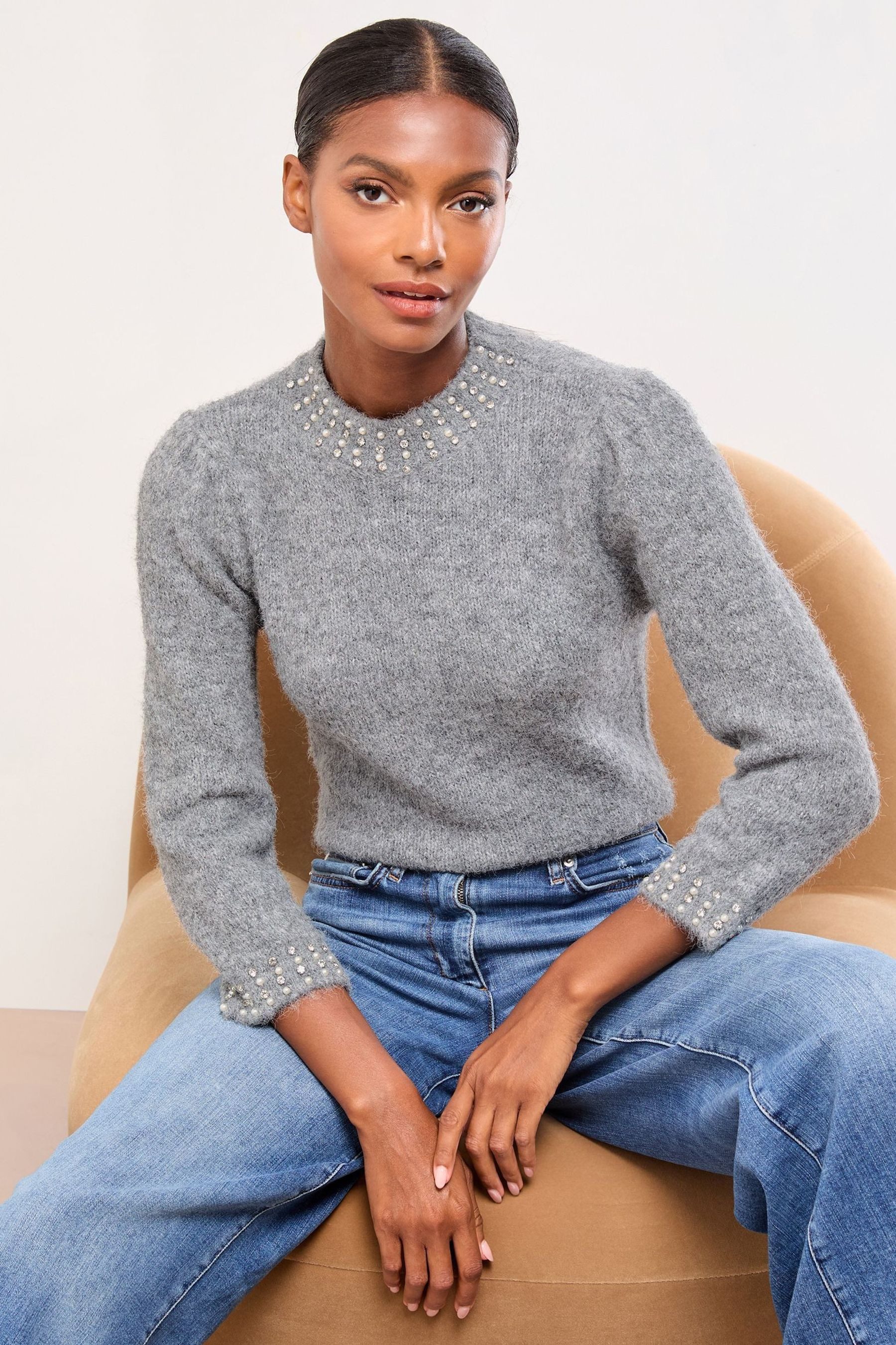 LIPSY Strickpullover Lipsy Strickpullover mit 3/4-Ärmeln, Regular (1-tlg)