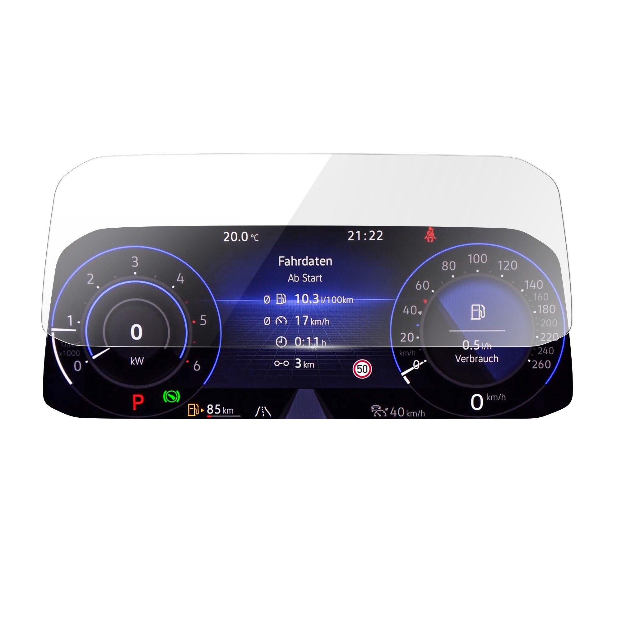 kwmobile Schutzfolie Schutzglas für VW Golf 8 GTI GTD GTE (2020 2021)  Armaturenbrett, Hartglas Schutzfolie für Auto Dashboard - Displayschutz für  Tachometer