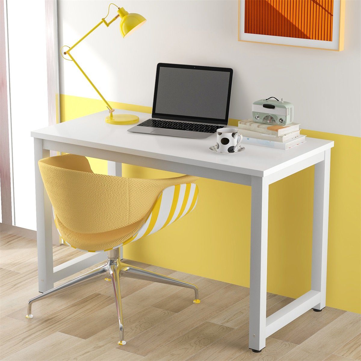 Arbeitstisch Schreibtisch, Office Metallgestell,fürs großer Weiß Rutaqian Computertisch, stabiles