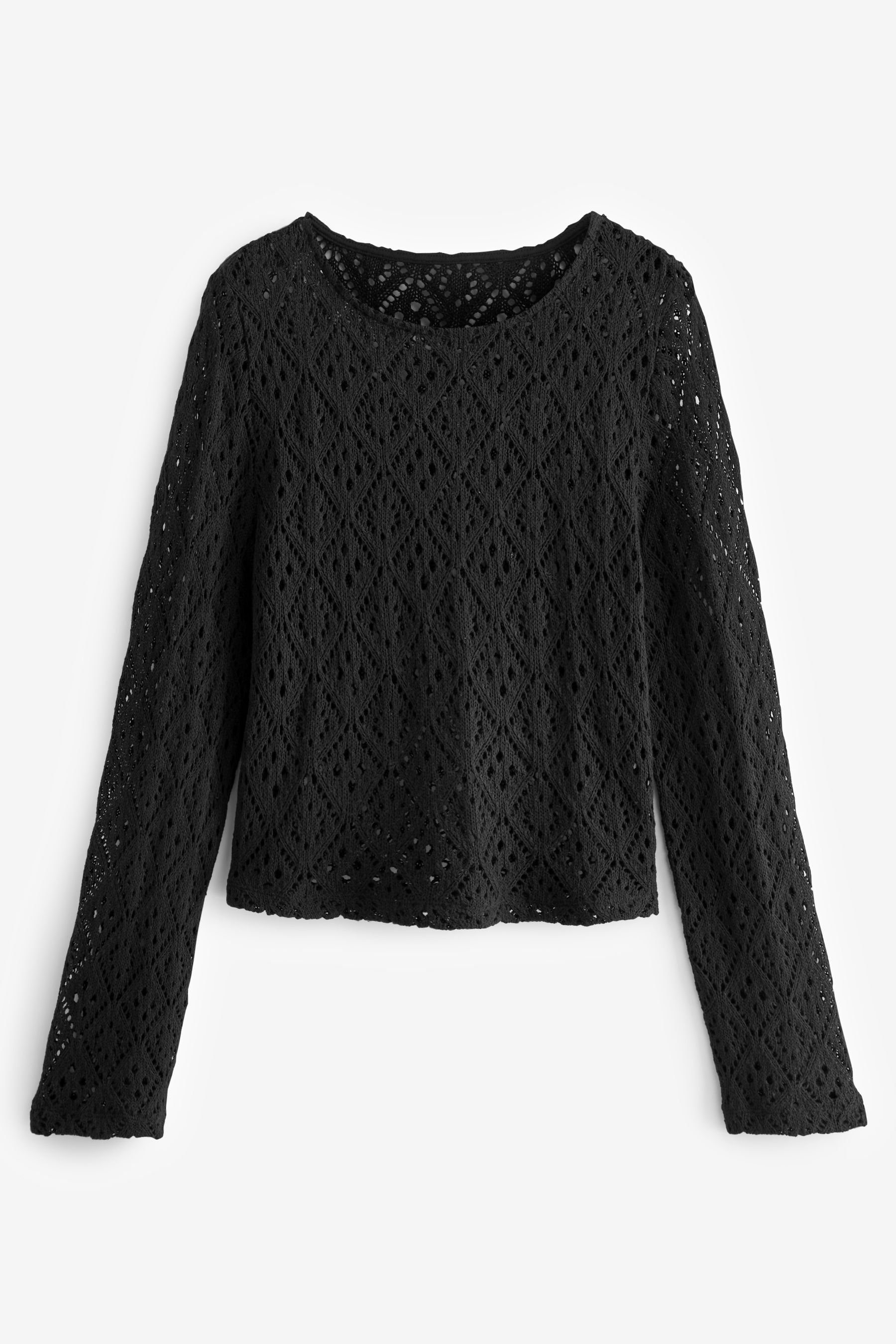 Next Strickpullover Häkel-Pullover mit weiten Ärmeln (1-tlg) Black