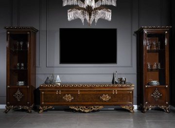 Casa Padrino Vitrine Luxus Barock Vitrine Braun / Gold - Handgefertigter Massivholz Vitrinenschrank - Barock Wohnzimmer Möbel
