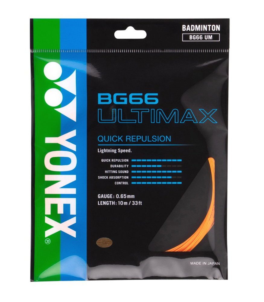 Yonex Badmintonsaite BG 66 Ultimax (Power+Komfort) orange 10m Set, Saitendicke: 0.65