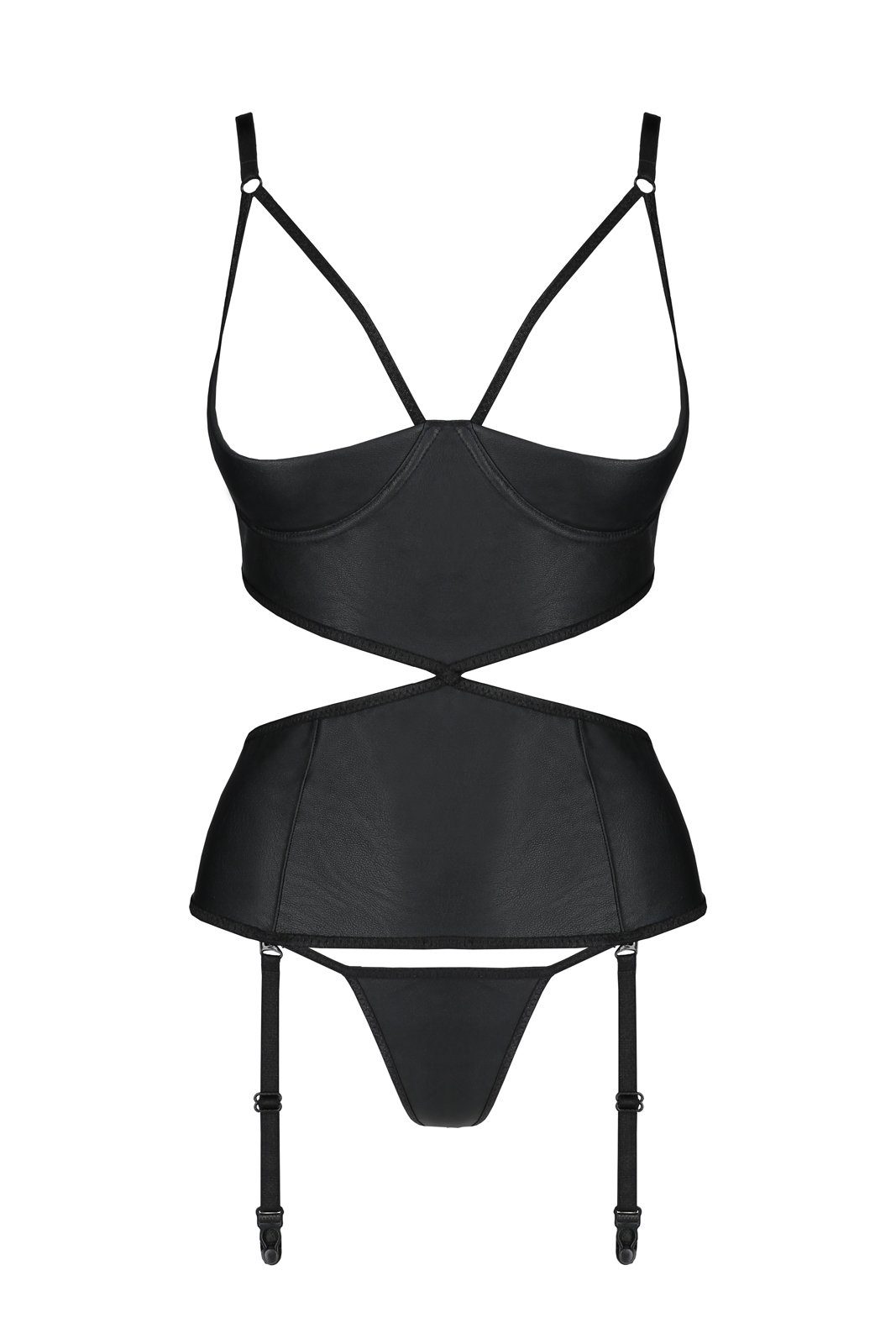 Passion Corsage Corsage Jannies schwarz Kunstleder mit String (Set)