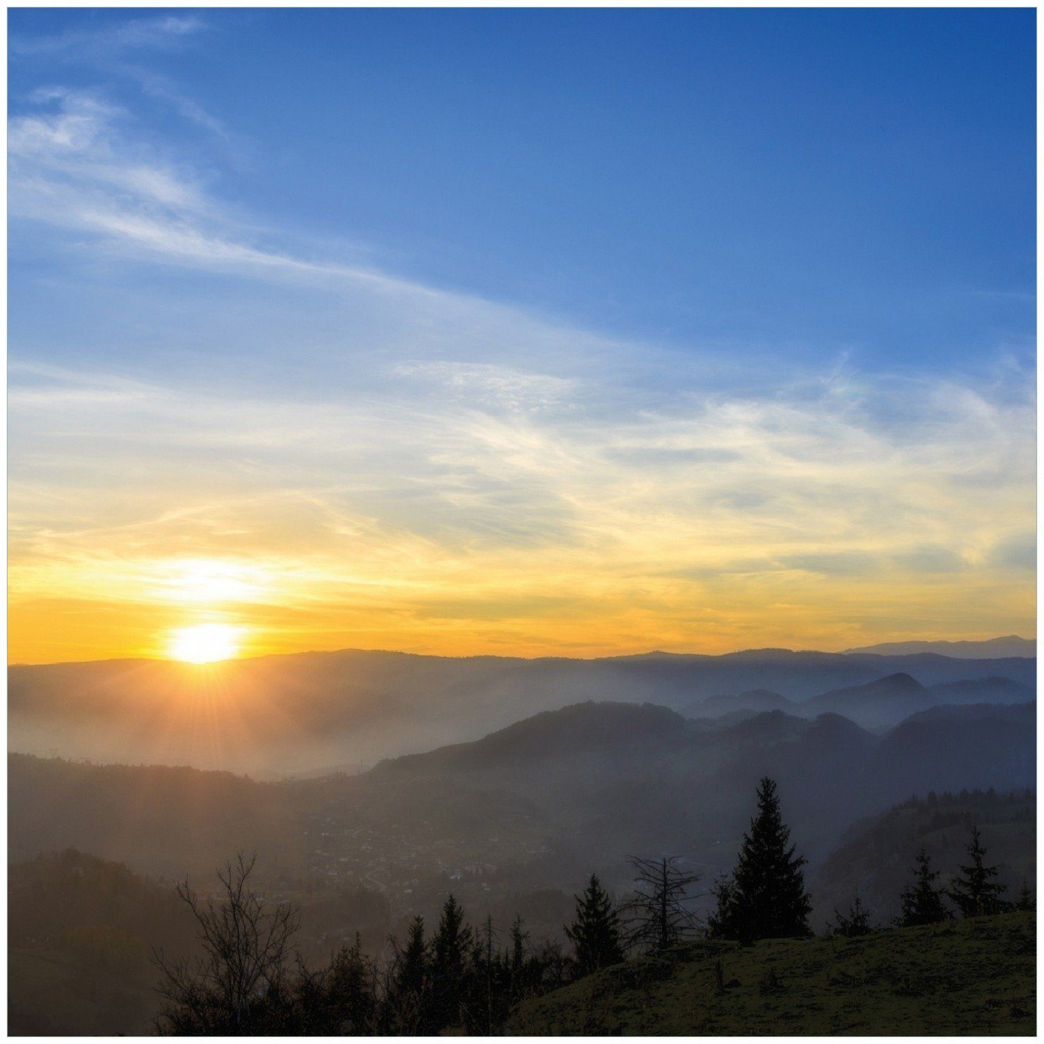 Wallario Memoboard Sonnenaufgang über dem Schwarzwald
