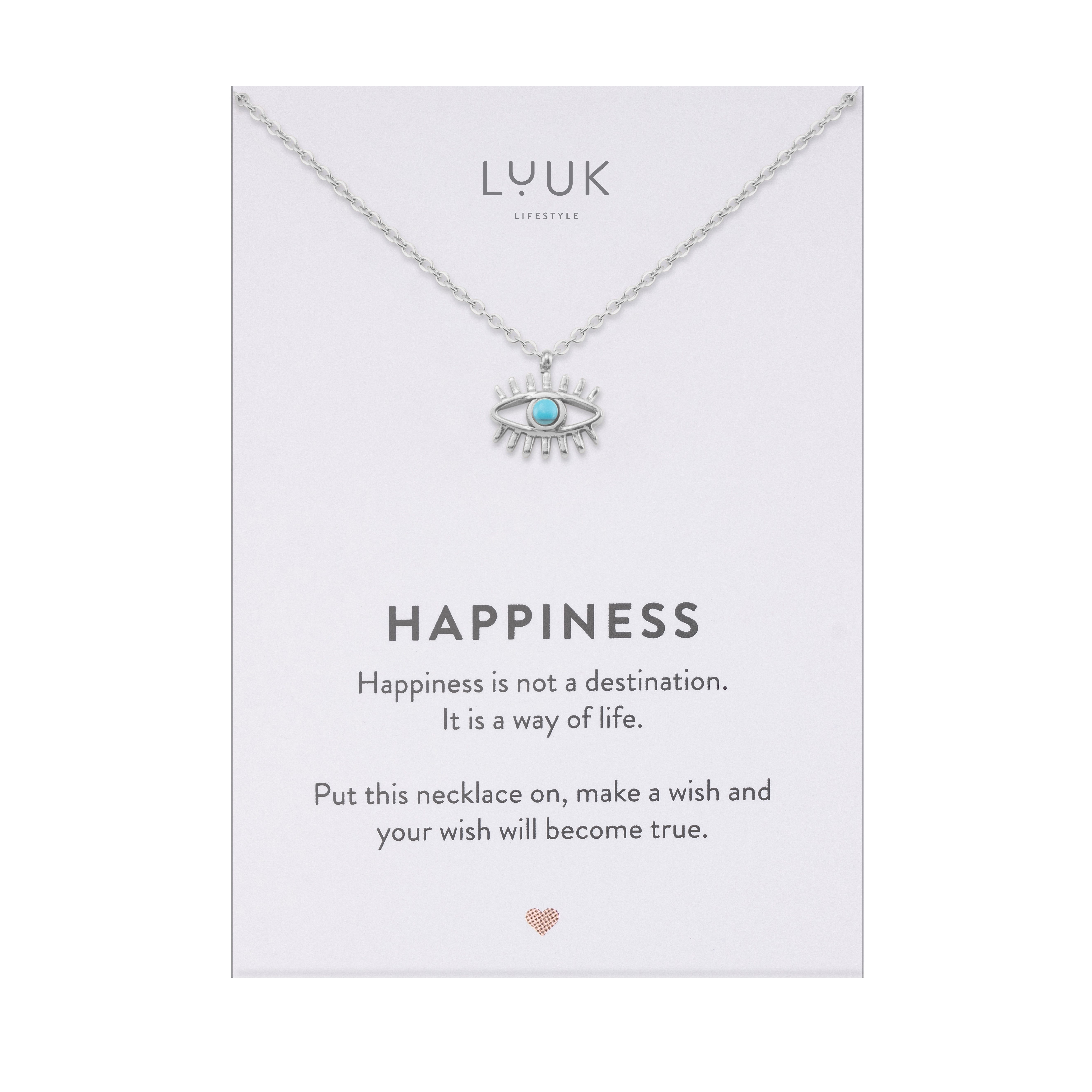 LUUK LIFESTYLE Kette mit Anhänger Evil Eye, mit Happiness Spruchkarte, wasserfest & hautverträglich