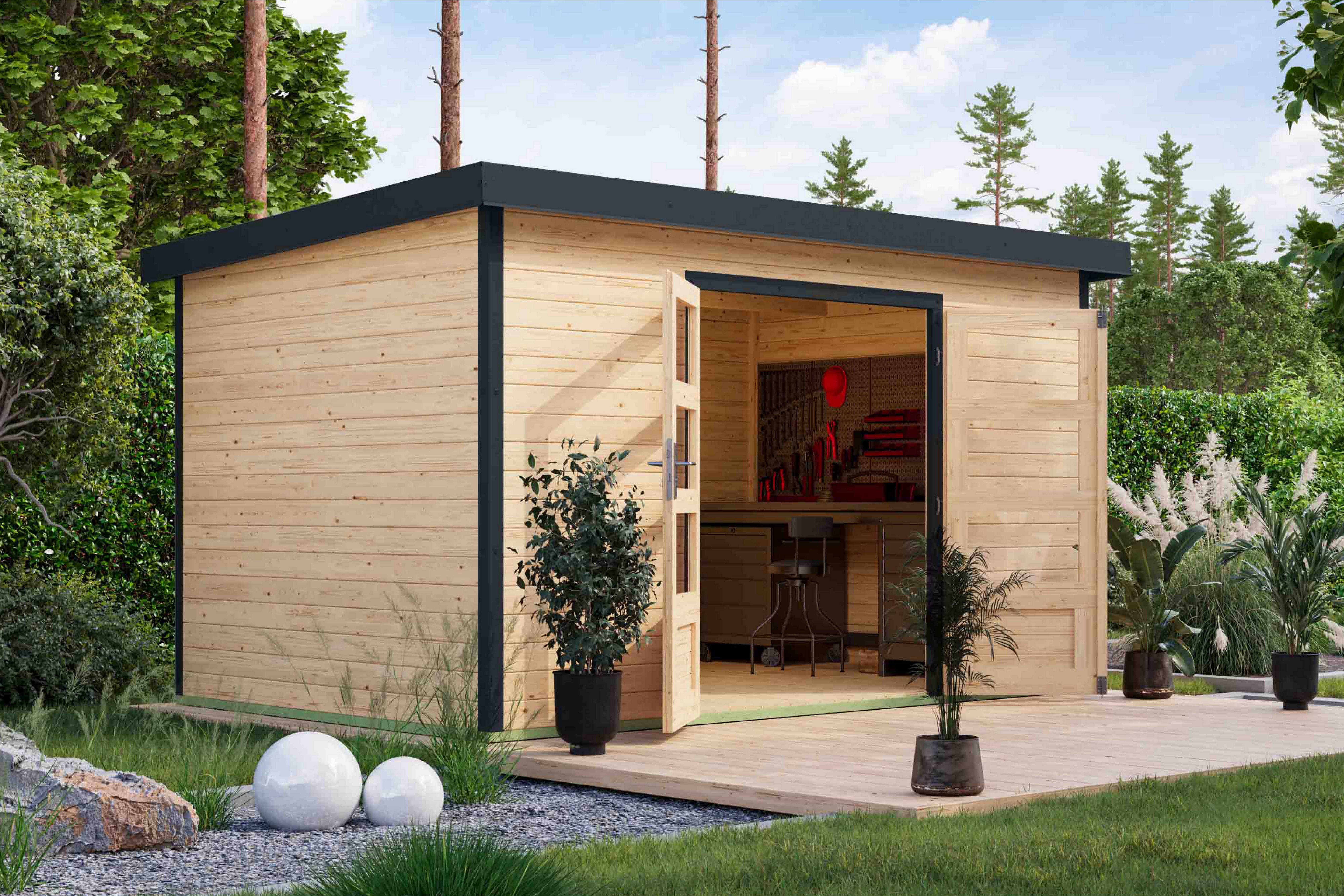 Karibu Gartenhaus Plutino 7, in verschiedenen Farben, BxT: 390x273 cm
