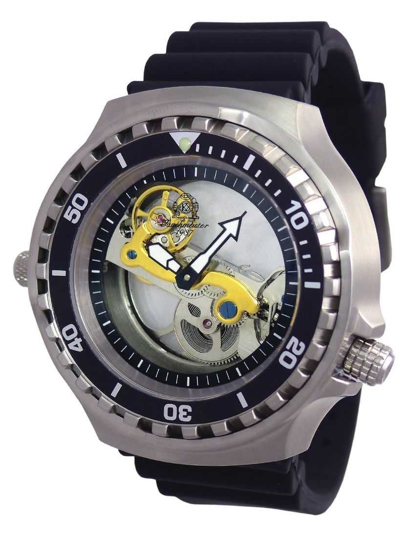 Tauchmeister Taucheruhr T0310 Skelett Automatik 20 ATM - PU-Band - 52 mm, mit Heliumventil