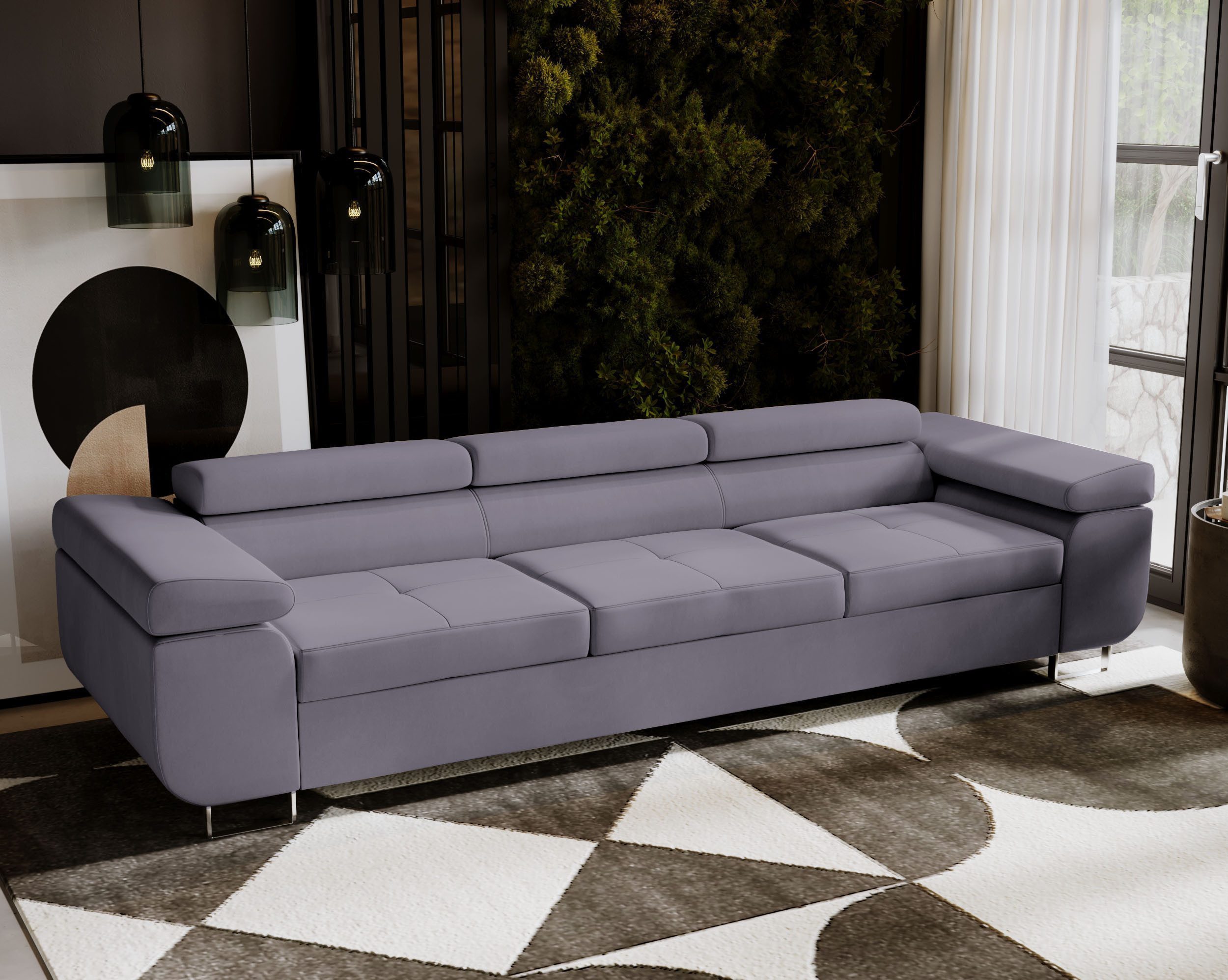 Goldstoff 3-Sitzer VENUS Schlafsofa, Ausziehsofa mit Bettkasten, verstellbare Kopfstützen, Coach - Sofa mit Schlaffunktion, mit Relaxfunktion