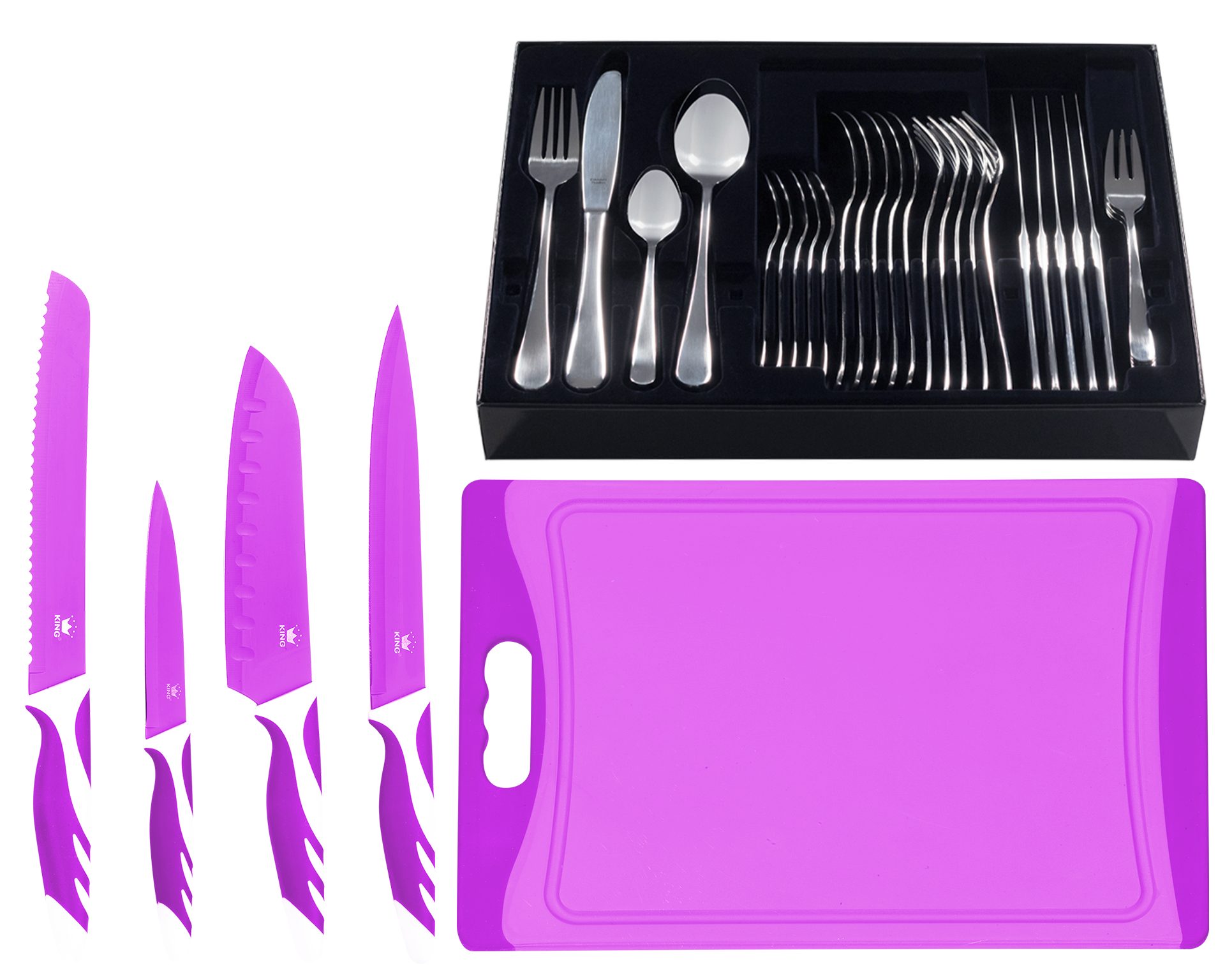 KING Besteck-Set »BAS« inkl. Etui, 4 Küchenmesser und 1 Schneidebrett (36-tlg), 6 Personen, Edelstahl 18/0