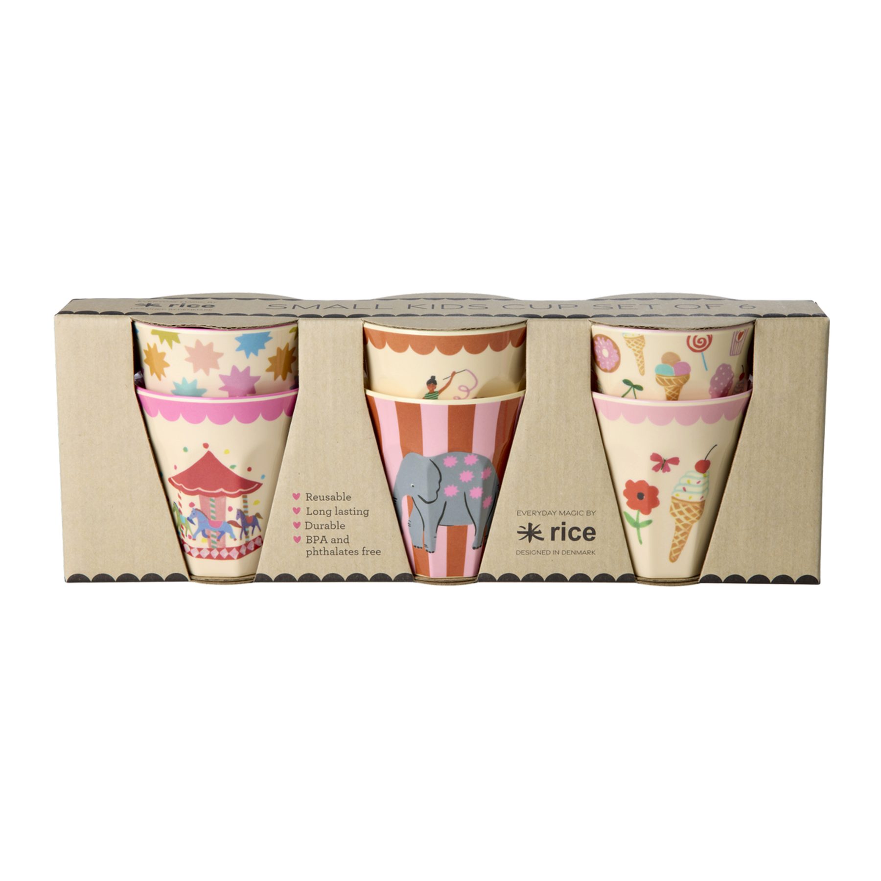 rice Kinderbecher Rice Melamin Кружки 6er-SET Pink - Fun Fair Print 160ml, Melamin