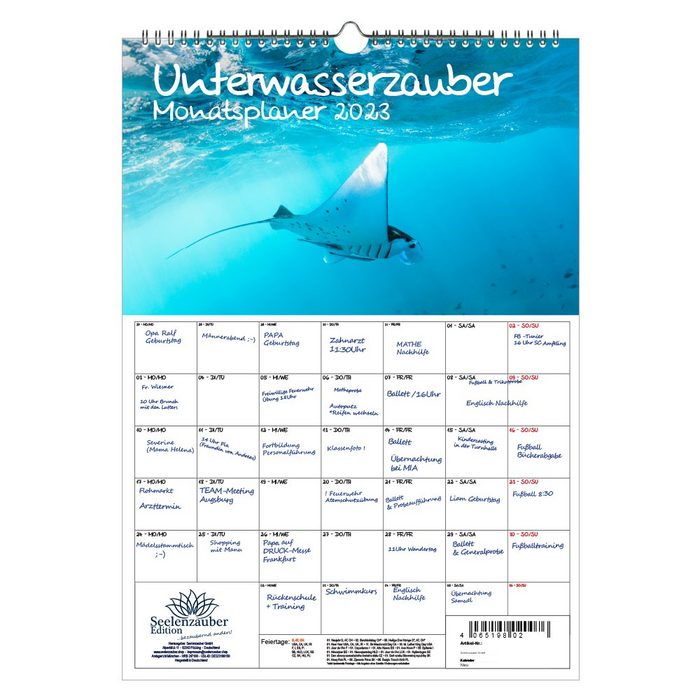 Seelenzauber Wandkalender Unterwasserzauber Planer DIN A3 - Kalender für 2023 Unterwasser -