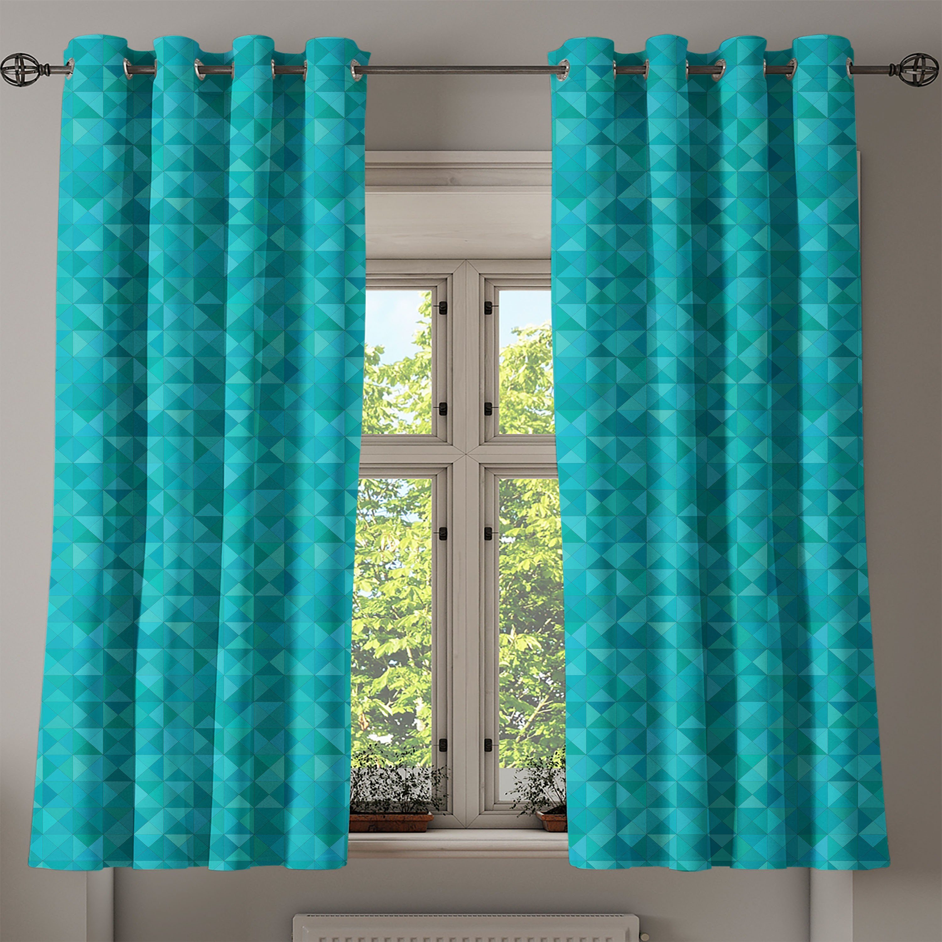 2-Panel-Fenstervorhänge Teal Abakuhaus, Schlafzimmer Triangles Squares Gardine für Moderne Wohnzimmer, Dekorative