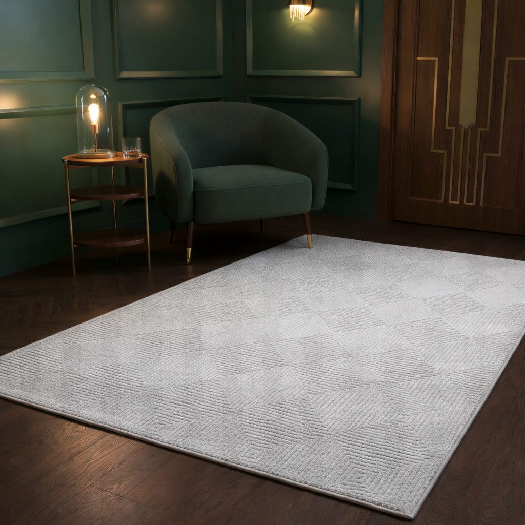 Vimoda Designteppich Wohnzimmer Boho Design 3D Raute Hoch-Tief-Effekt, Rechteckig, Höhe: 11 mm, Teppich 3D kariert für Esszimmer, Flur & Schlafzimmer