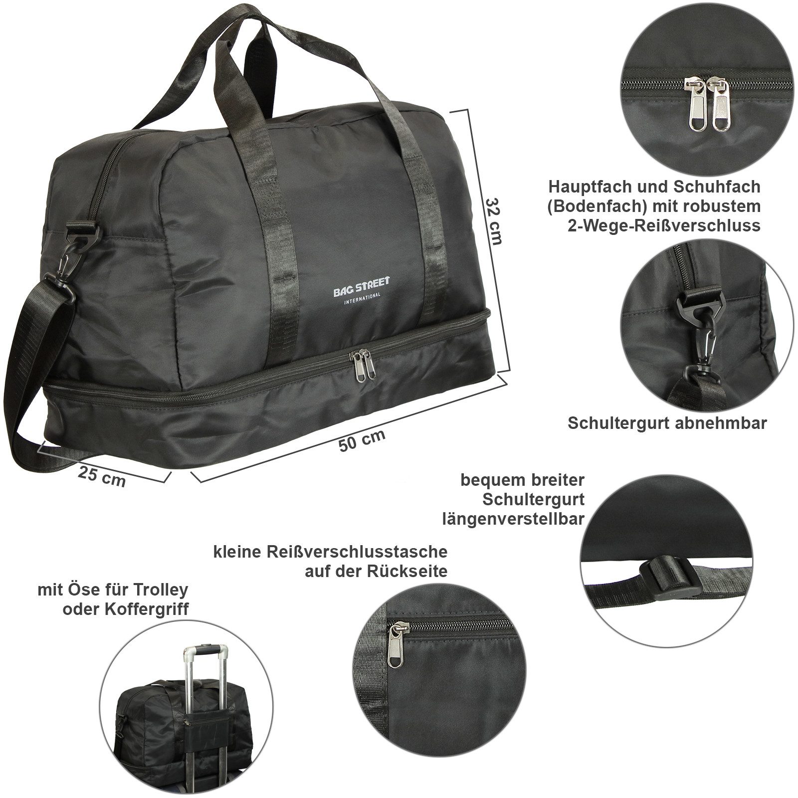 BAG STREET INTERNATIONAL Reisetasche Große Sporttasche Leicht Weekender Reisetasche Reise Sport Freizeit, mit separatem Bodenfach / Nassfach