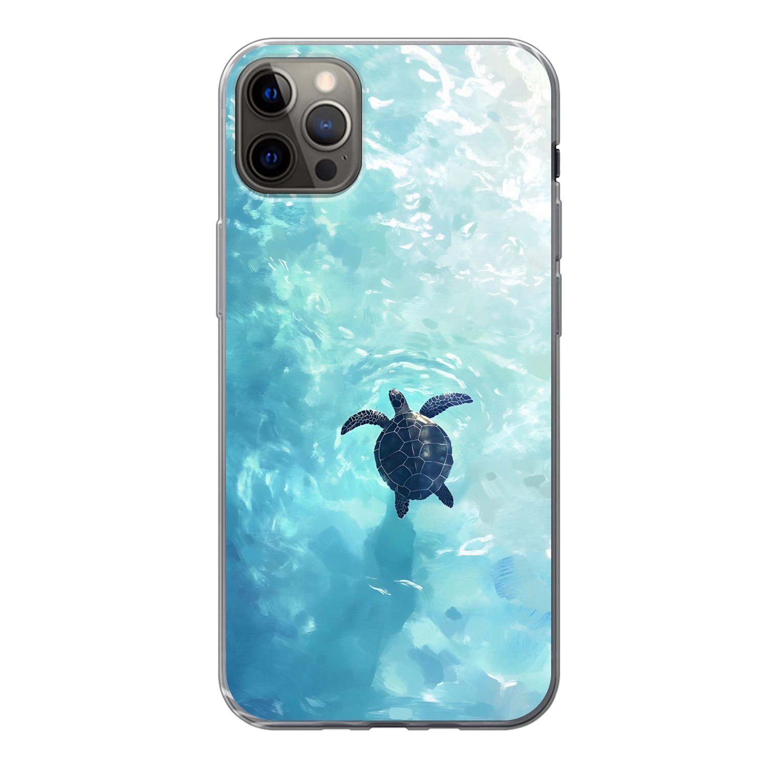 MuchoWow Handyhülle für Apple iPhone 12 Pro Max Schildkröte - Meer - Blau - Glitzern, Smartphone-Bumper, Print, Handy Schutzhülle Dünn