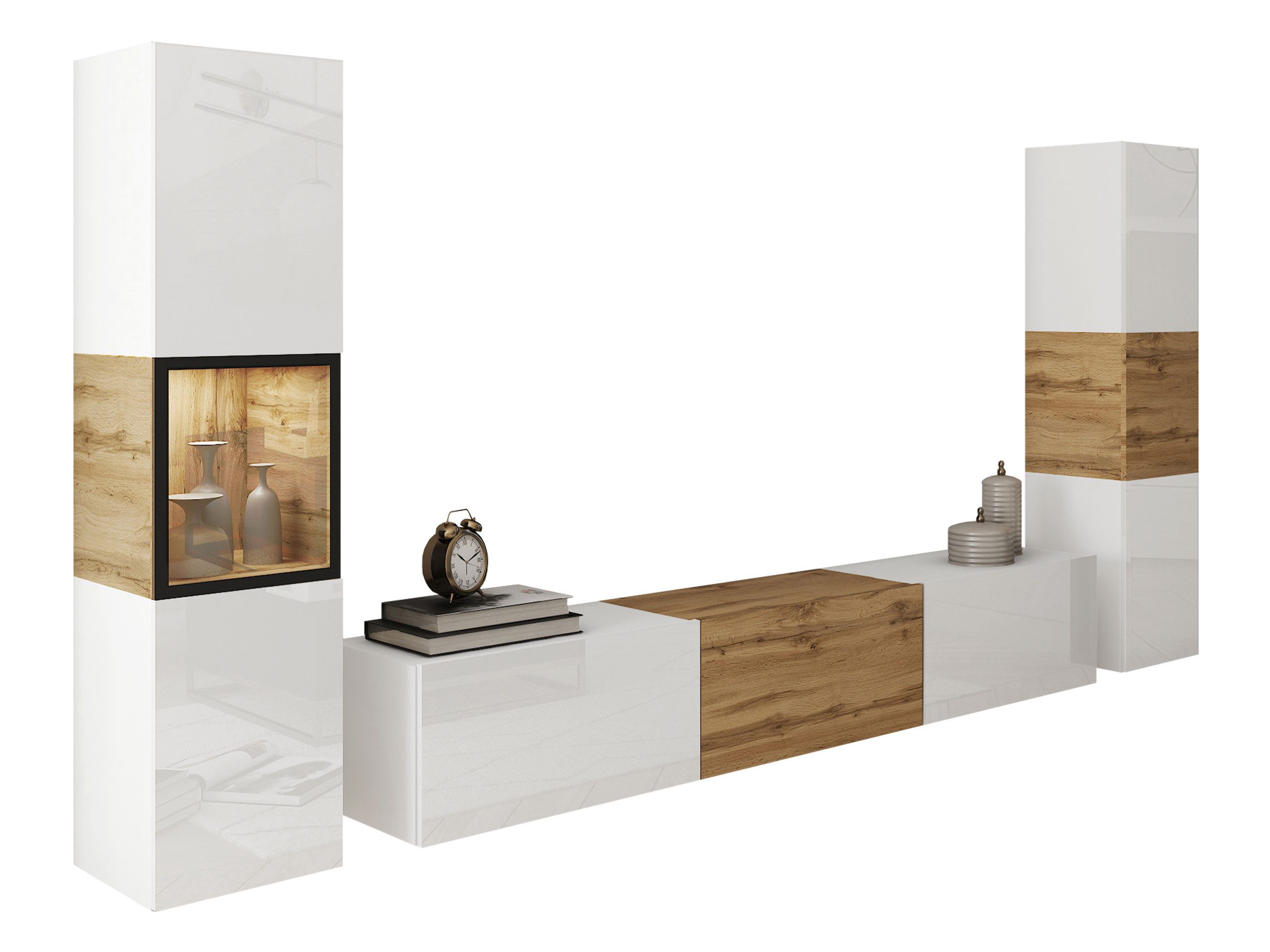 MIRJAN24 Wohnwand Berlin III, (3er-Set, 2x Vitrine, TV-Lowboard), Beleuchtung als Option