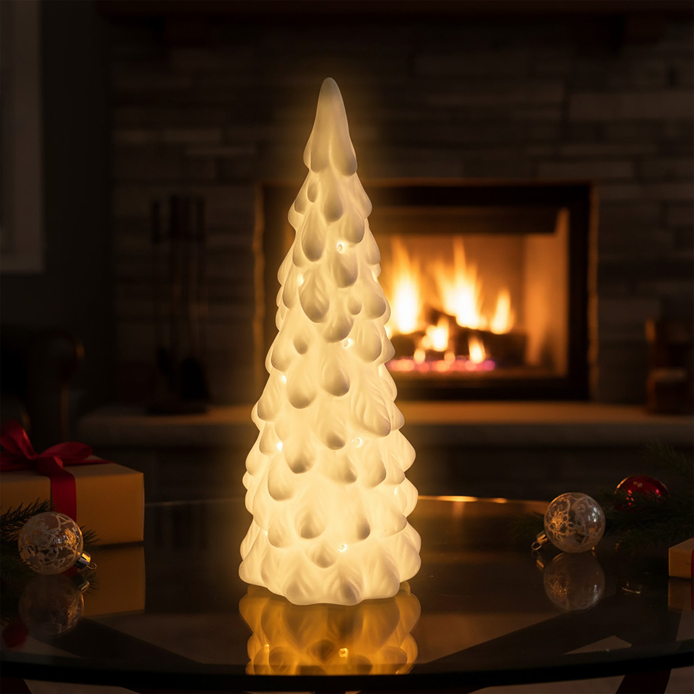 Spetebo Weihnachtsfigur LED Porzellan Tannenbaum Tisch Leuchte (26 cm, 1 St günstig online kaufen