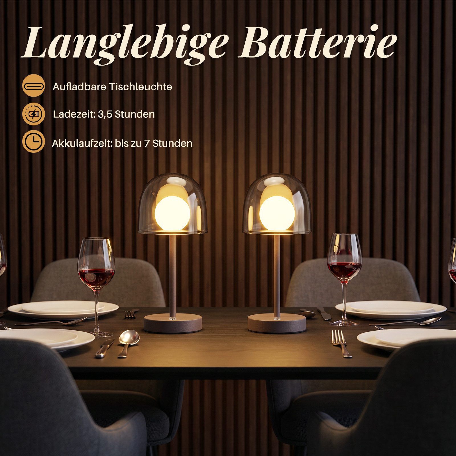 Nettlife LED Tischleuchte kabellos dimmbar Touch 3 Farbtemperaturen Akkubetrieb Nachttischlampe, für Schlafzimmer Wohnzimmer Arbeitszimmer Büros – Bild 4 von 5