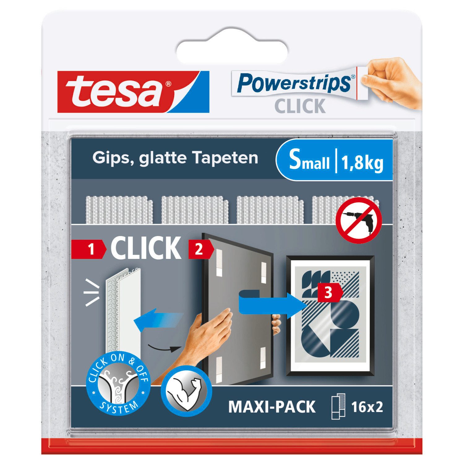 Klebehaken Powerstrips CLICK - selbstklebende Klett-Klebepads mit On & Off System