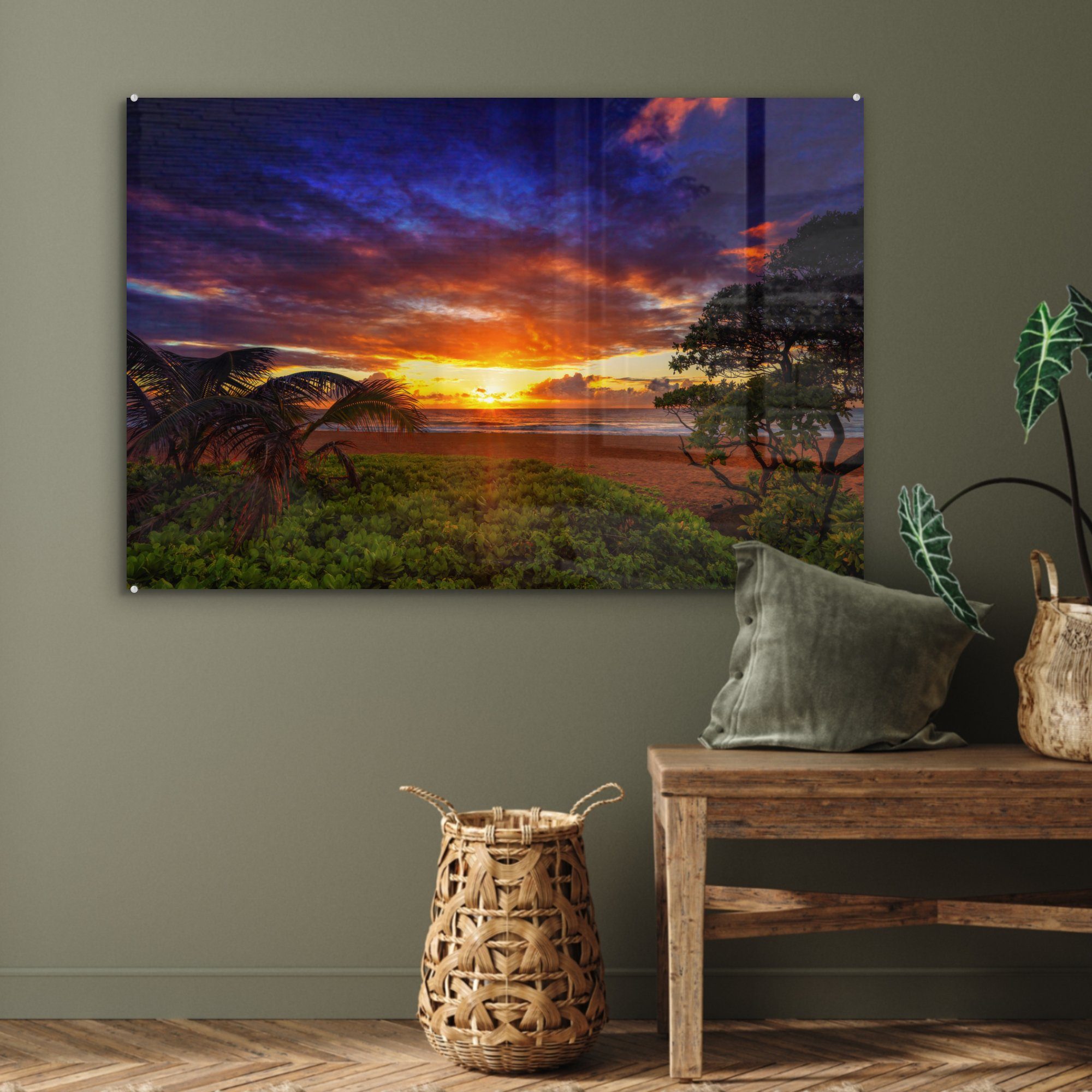 MuchoWow beeindruckender auf Acrylglasbilder & Wohnzimmer (1 Hawaii, Schlafzimmer Ein St), Acrylglasbild Sonnenuntergang