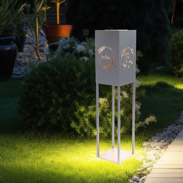 etc-shop LED Solarleuchte, LED-Leuchtmittel fest verbaut, Warmweiß, Solarleuchte Dekosäule Außenlampe LED Gartendeko grau H 100cm