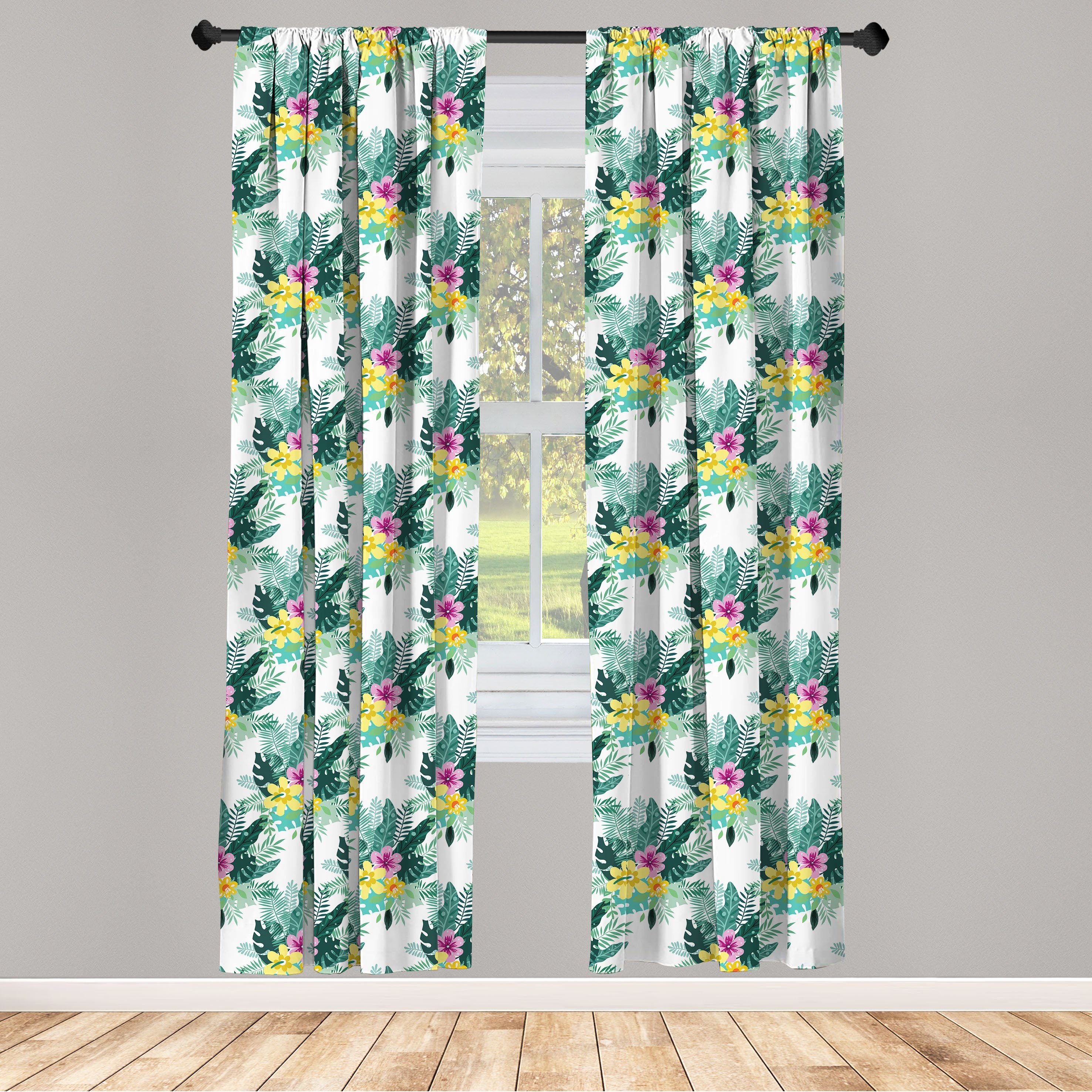 Gardine Vorhang für Wohnzimmer Schlafzimmer Microfaser, Philodendron Bouquet Hawaii Abakuhaus, Dekor, Fun