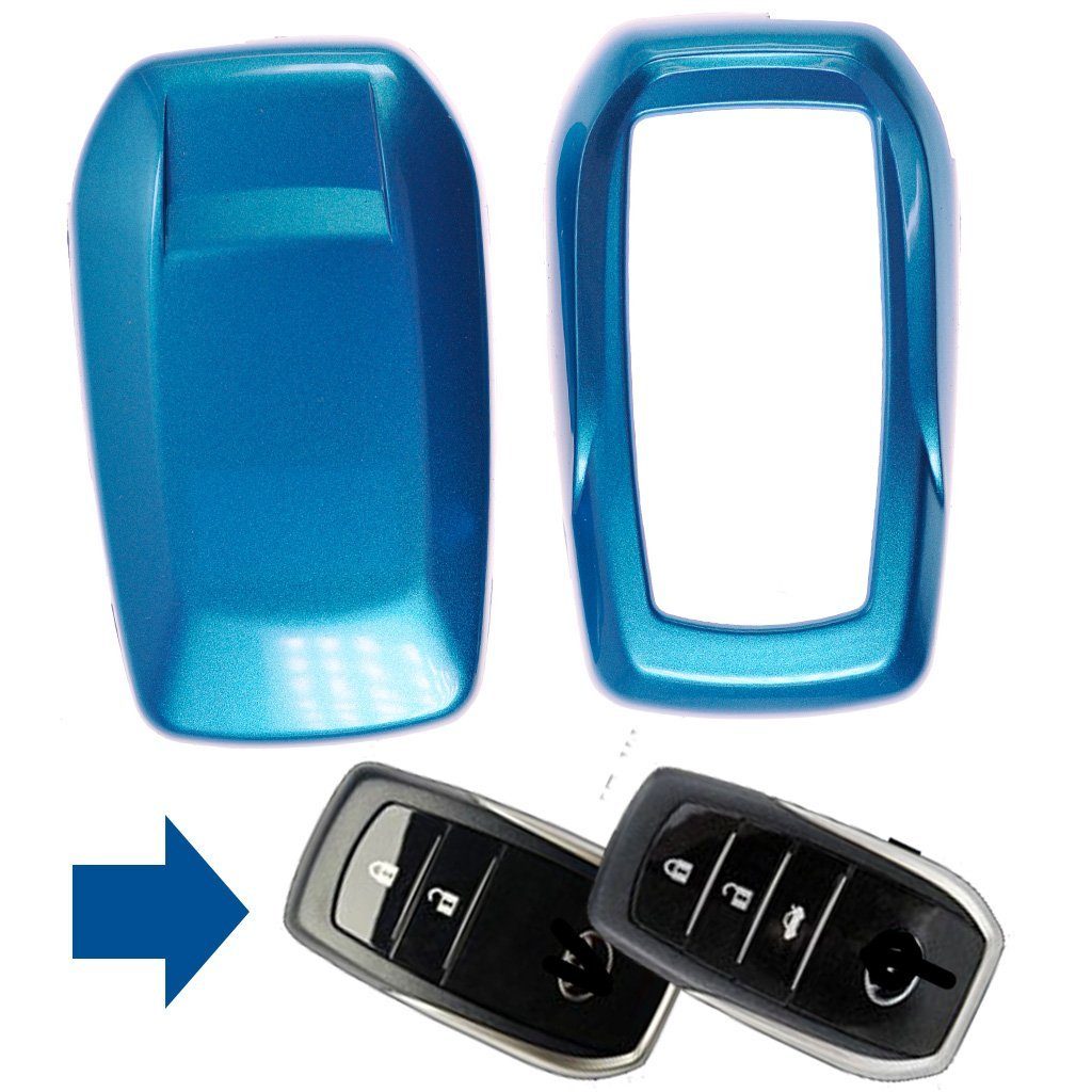 mt-key Schlüsseltasche Autoschlüssel Hardcover Schutzhülle Metallic Blau, für Toyota RAV4 Corolla Avensis KEYLESS SMARTKEY