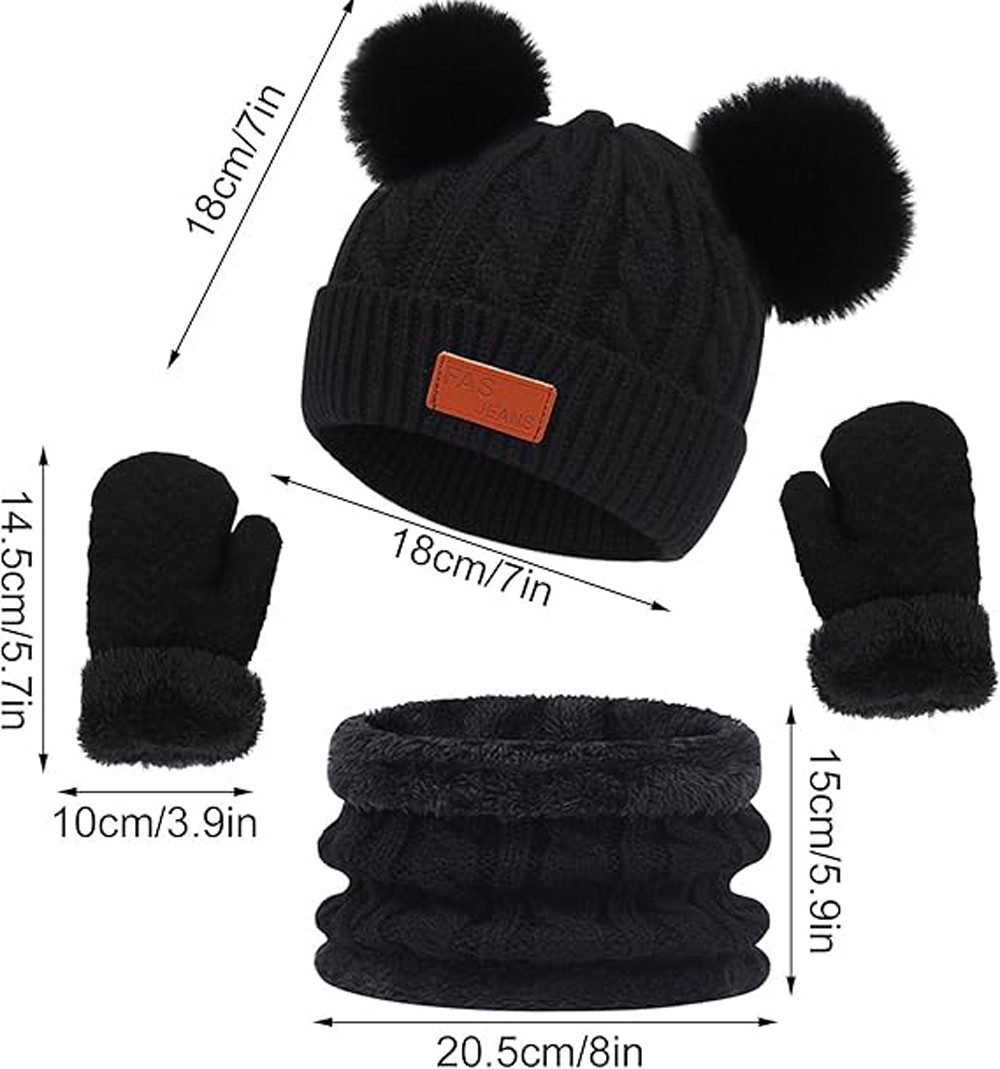 Oemmn Filzhut Kinder Winterset Mütze Schal Handschuhe – 3-teiliges Set für Mädchen & Jungen, warme Winter Accessoires für Kinder 1–4 Jahre