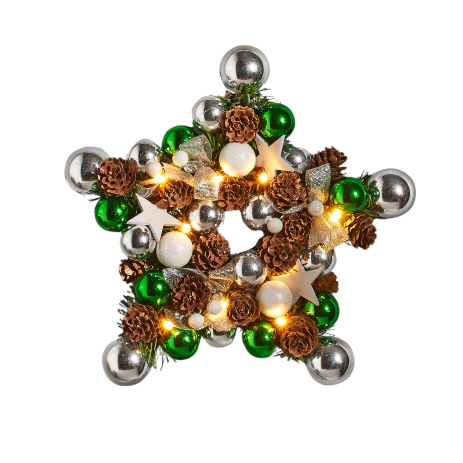 3PAGEN Adventskranz LED Weihnachts-Dekokranz Sternenform 28cm dekoriert Dekokranz Wanddeko