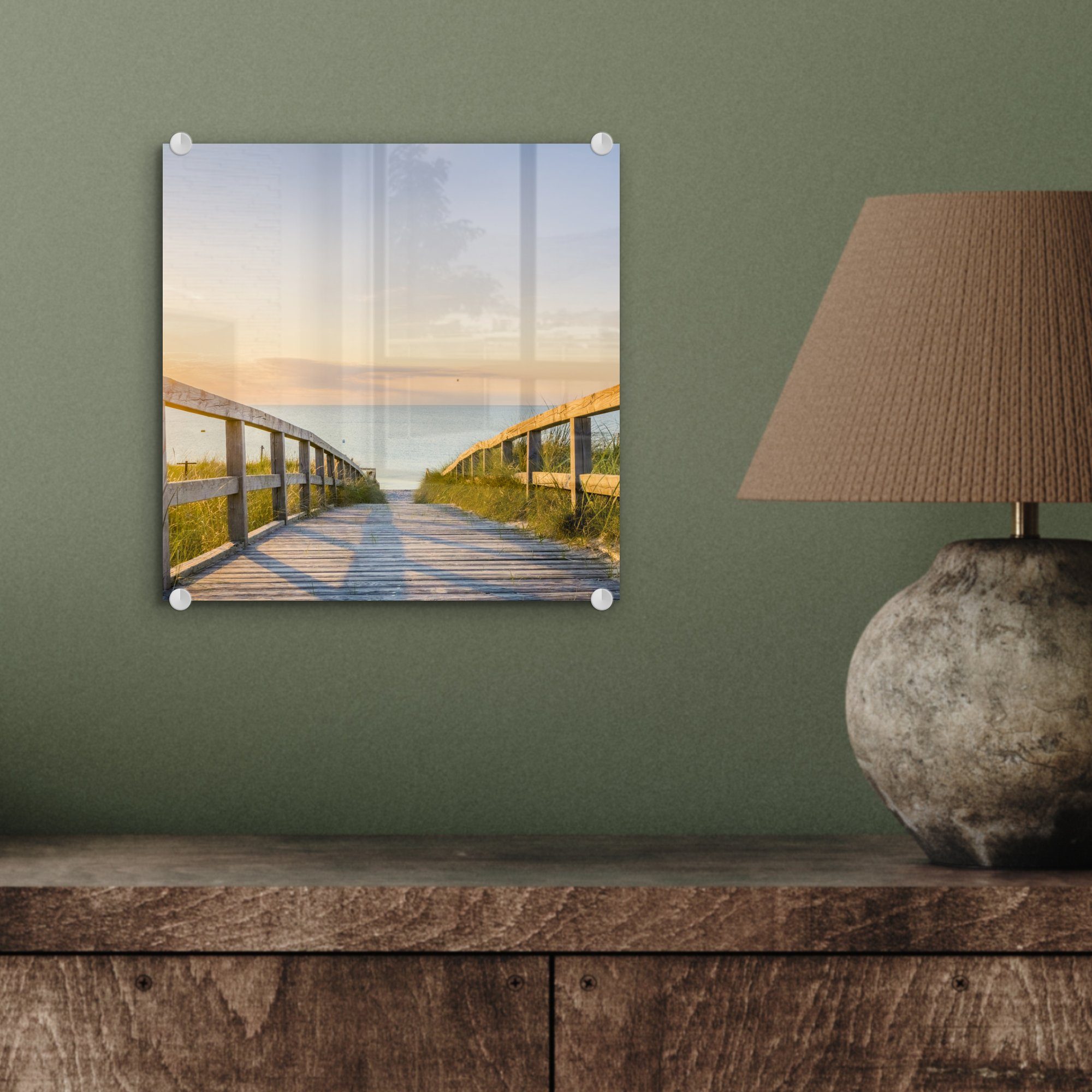 MuchoWow Acrylglasbild Ruhiger Strand in auf Bilder St), Sonnenuntergang, - Glasbilder Glas - Deutschland - Foto Glas auf (1 bei Wandbild Wanddekoration