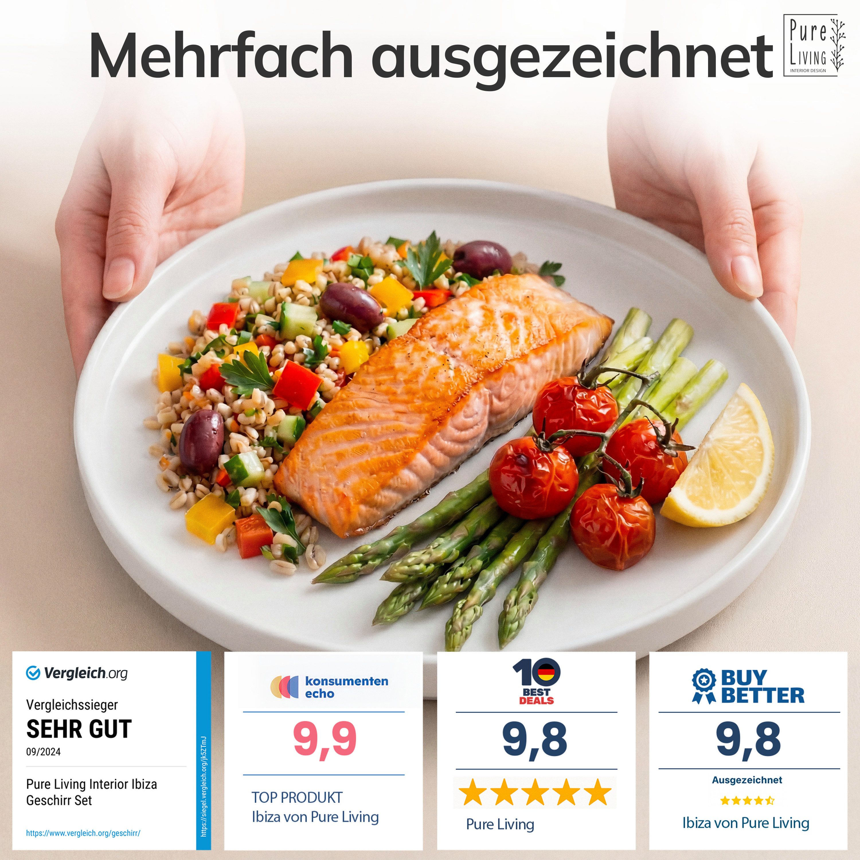 PURE LIVING INTERIOR DESIGN Geschirr-Set Scandi aus Steingut, 48-tlg., für 12 Personen, Weiß, 12 Personen, Porzellan, Zeitloses minimalistisches Design, Reines Weiß – elegant & schlicht, …