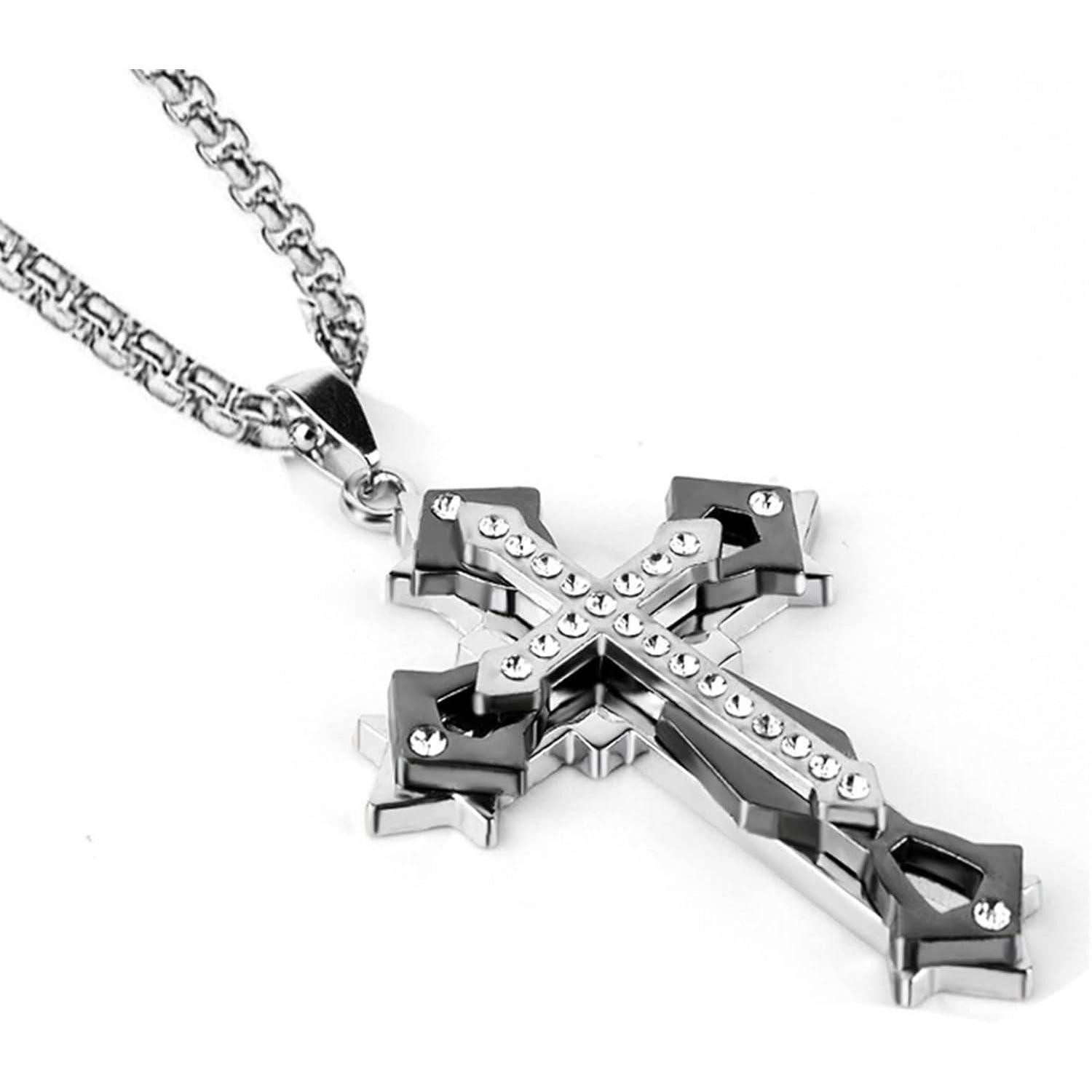 LuxusKollektion Kreuzkette Halskette Kreuz Herren Edelstahl Zirkonia Schwarz