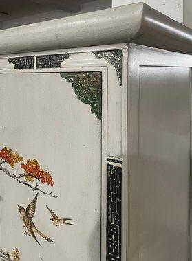 OPIUM OUTLET Kleiderschrank Chinesischer Hochzeitsschrank beige-grau Vintage-Stil (B x T x H: 90 x 60 x 160 cm; komplett montiert, Farbe hellgrau / beige) asiatisch orientalisch, Schrank Sideboard Kommode Möbel