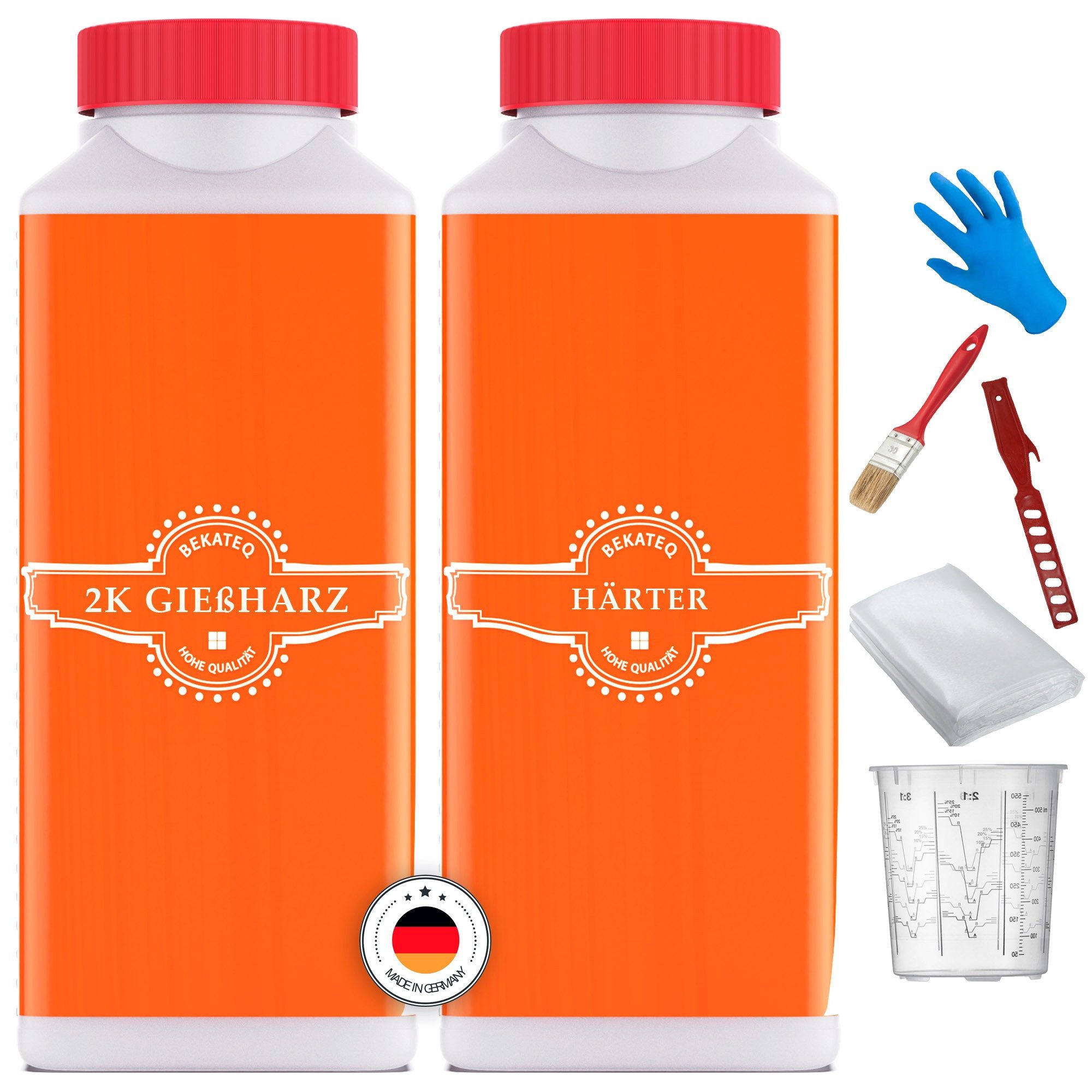 BEKATEQ Reparatur-Set BK-170EP Reparatur Set Epoxidharz, Harz, Härter, Handschuhe, Pinsel, Rührstab, 160g Gewebe, Mischbecher, Epoxidharz für GFK Boot Auto Modellbau Holz Risse Reparatur Harz