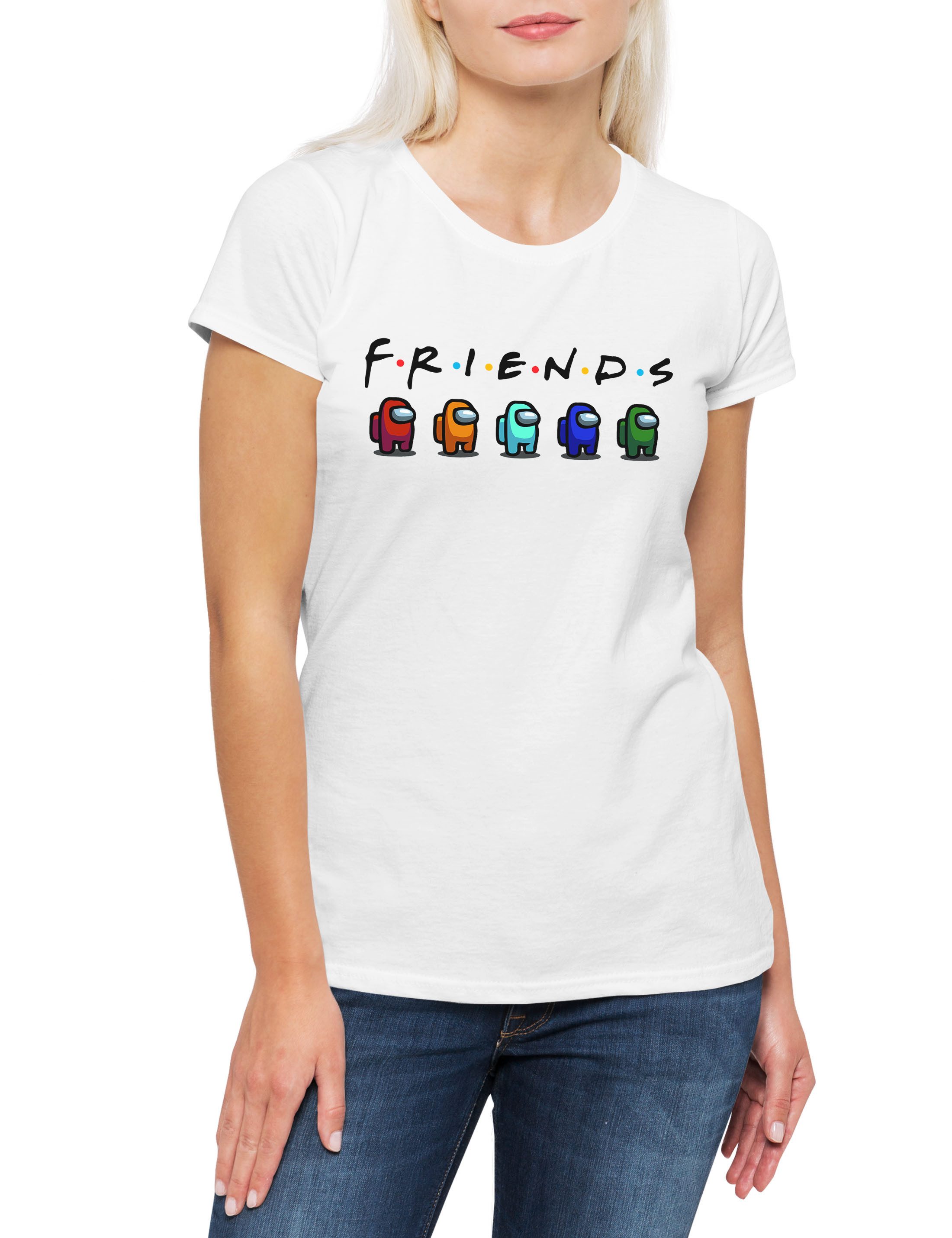 Urban Backwoods Print-Shirt Vintage Crewmates Damen T-Shirt Us Indie Game Among Friends Games (1-tlg) Gaming Spiel Handy AmongUs