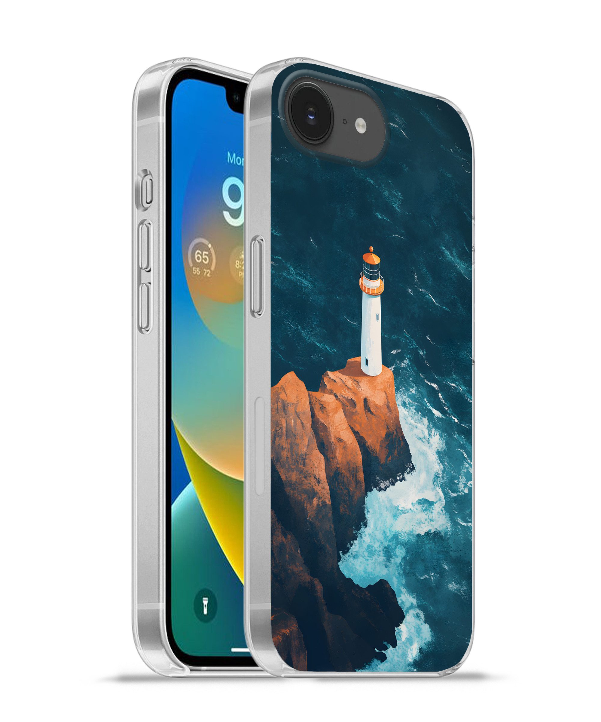 MuchoWow Handyhülle für Apple iPhone 16e Leuchtturm - Felsen - Meer - Wellen, Smartphone-Bumper, Print, Handy Schutzhülle Dünn
