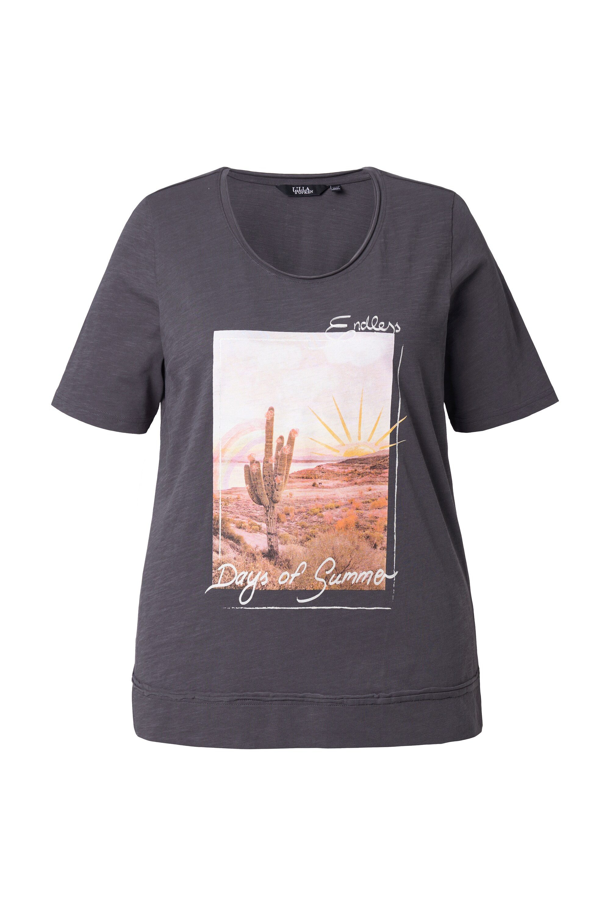 Ulla Popken T-Shirt T-Shirt Kaktus Classic Rollkanten Rundhals Halbarm günstig online kaufen