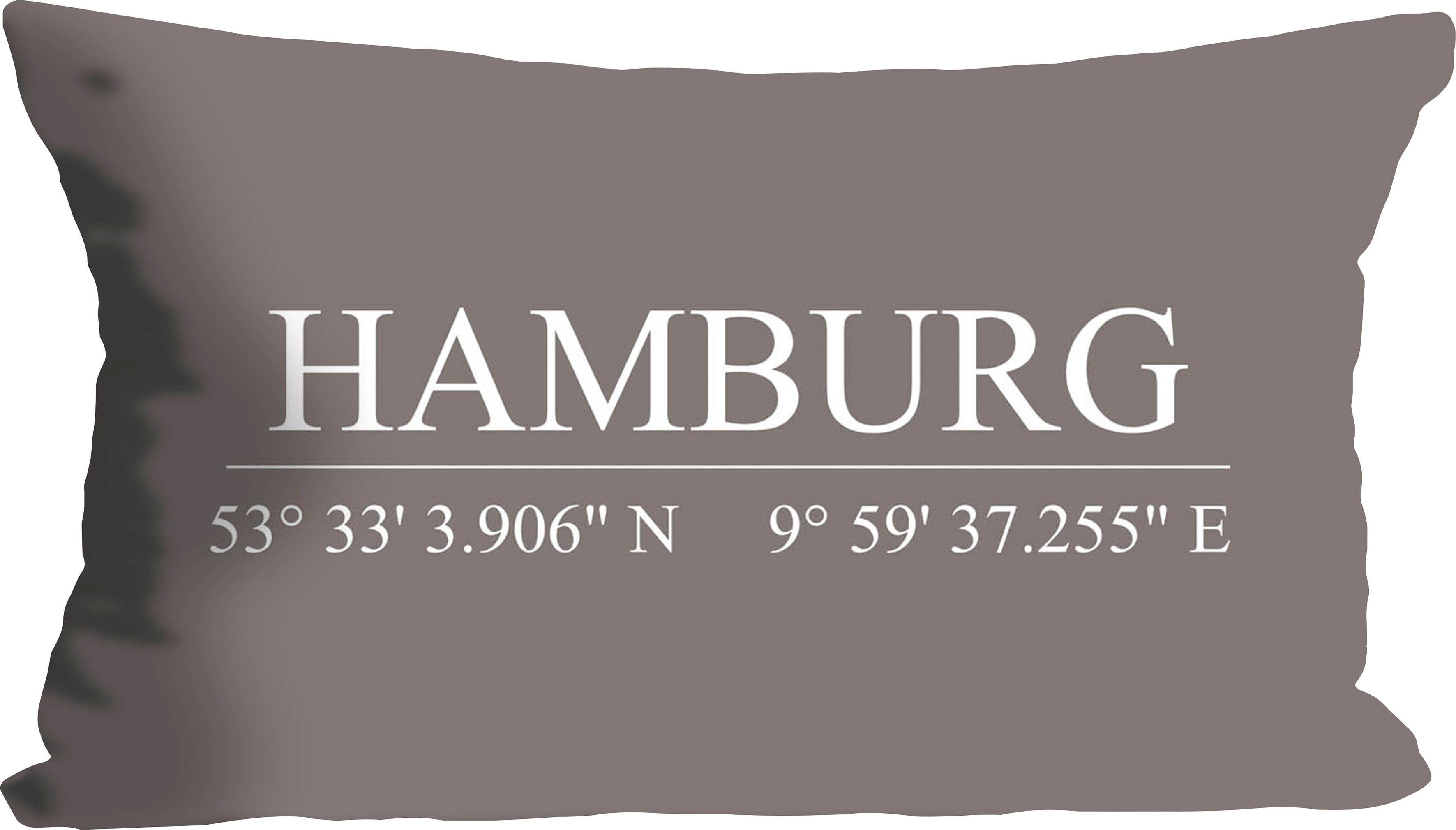 queence Dekokissen Hamburg, mit Schriftzug, grau ohne Kissenhülle 1 Stück Füllung
