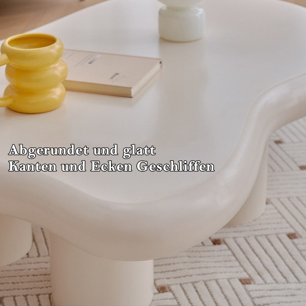 AFKSMILE Couchtisch Couchtisch in Wolkenform, Beistelltisch für den Innenbereich Cremeweiß, Cartoon-Stil, Unregelmäßige Form, moderner Mitteltisch für Wohnzimmer