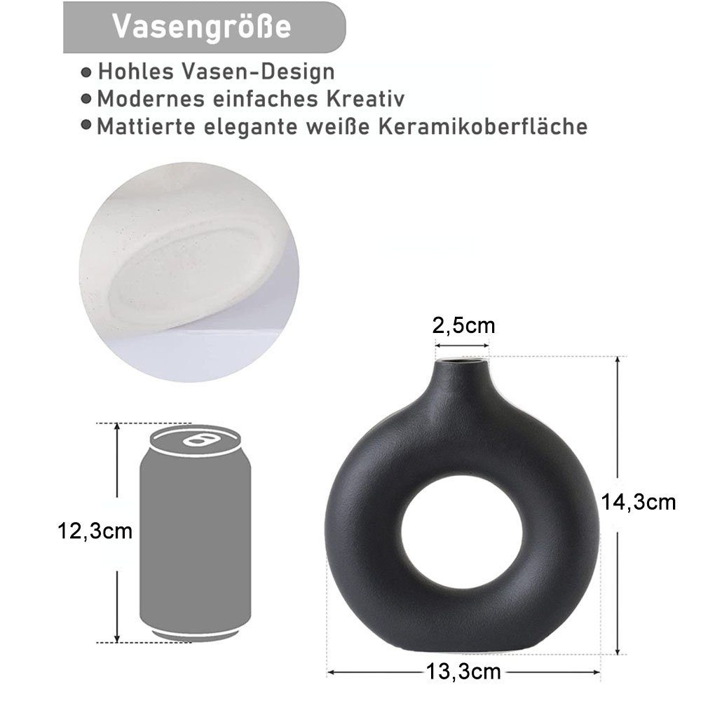 Dekovase für Pampasgras, Donut zggzerg Deko Runde Wohnzimmer Keramik Vase Schwarze Vase